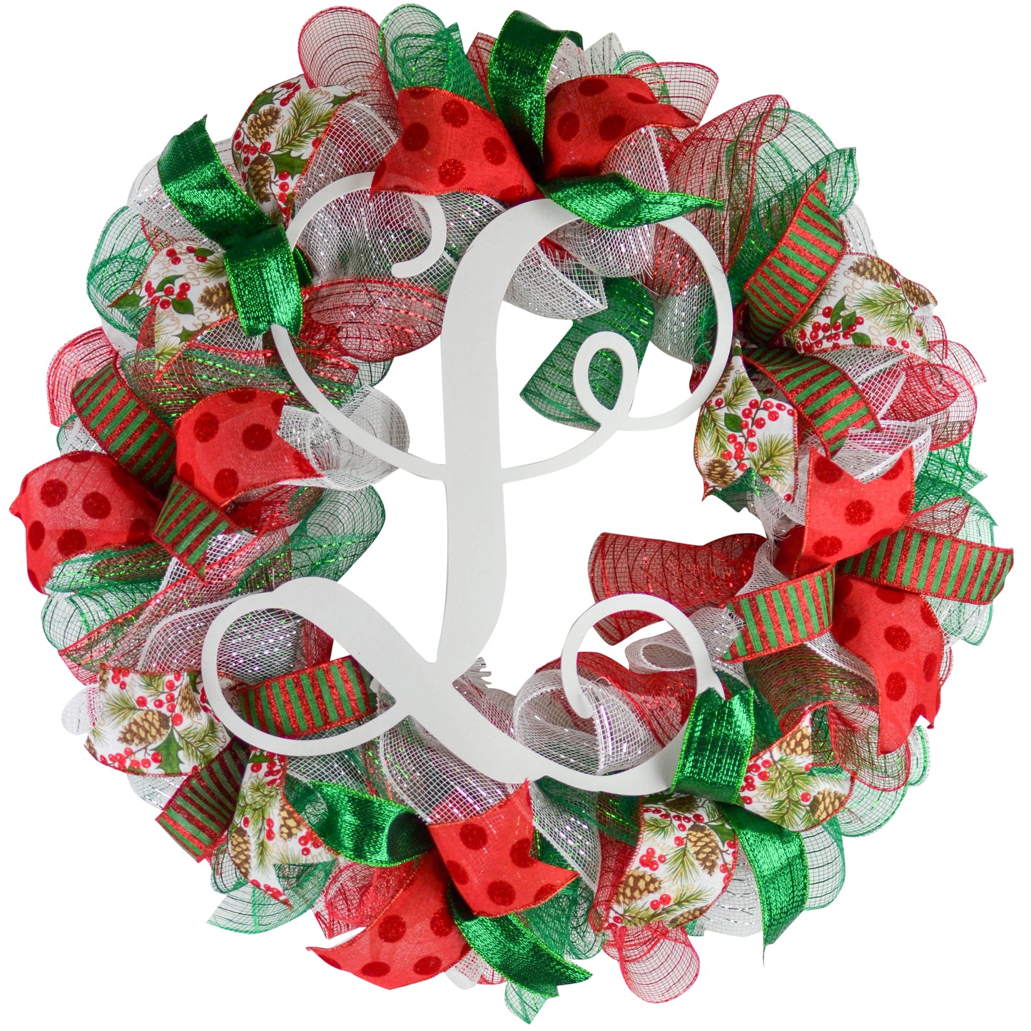 Christmas Wreath | Holiday Mesh Front Door Wreath | Red White Emerald Green