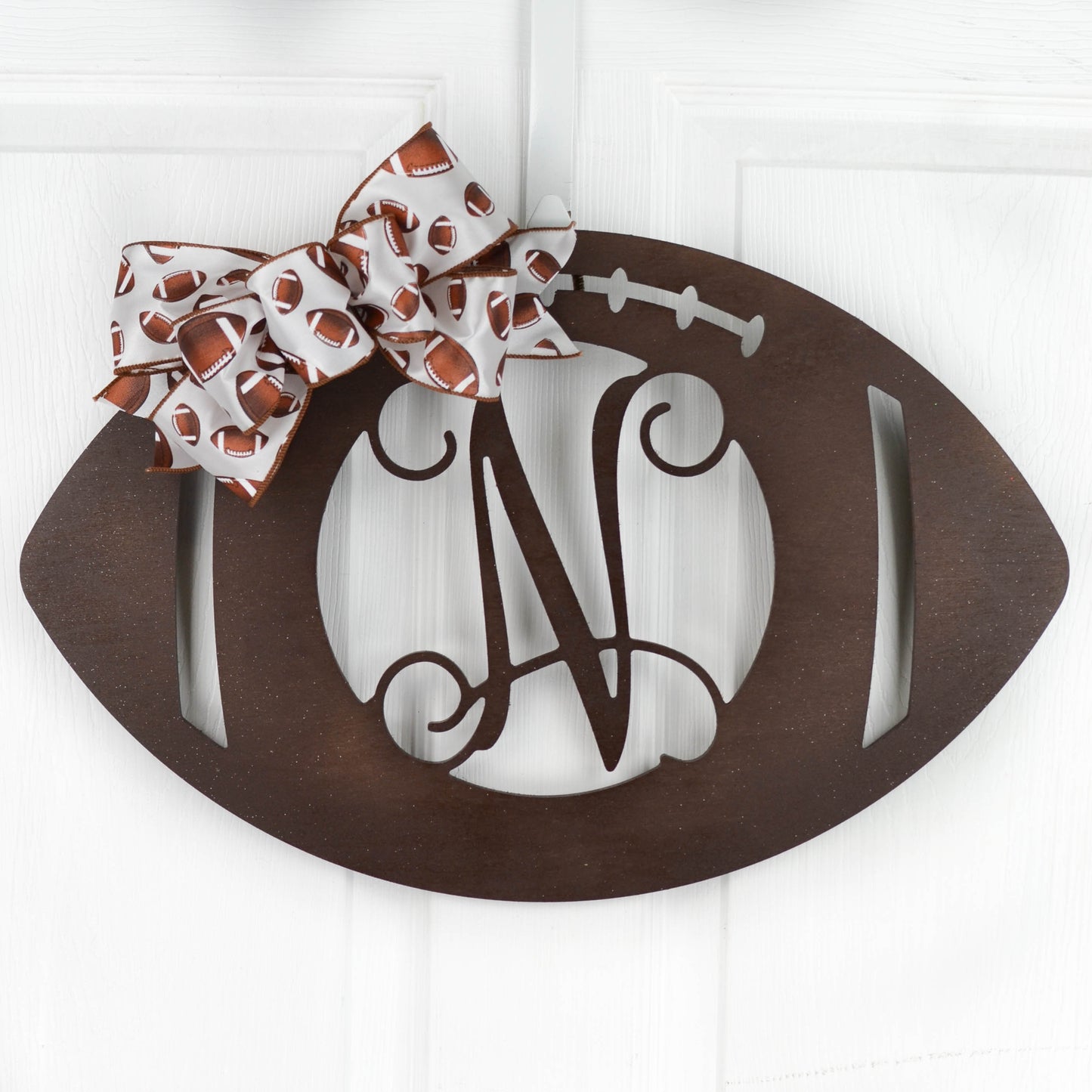 Letter N : Wooden Sports Football Monogram Initial Letter