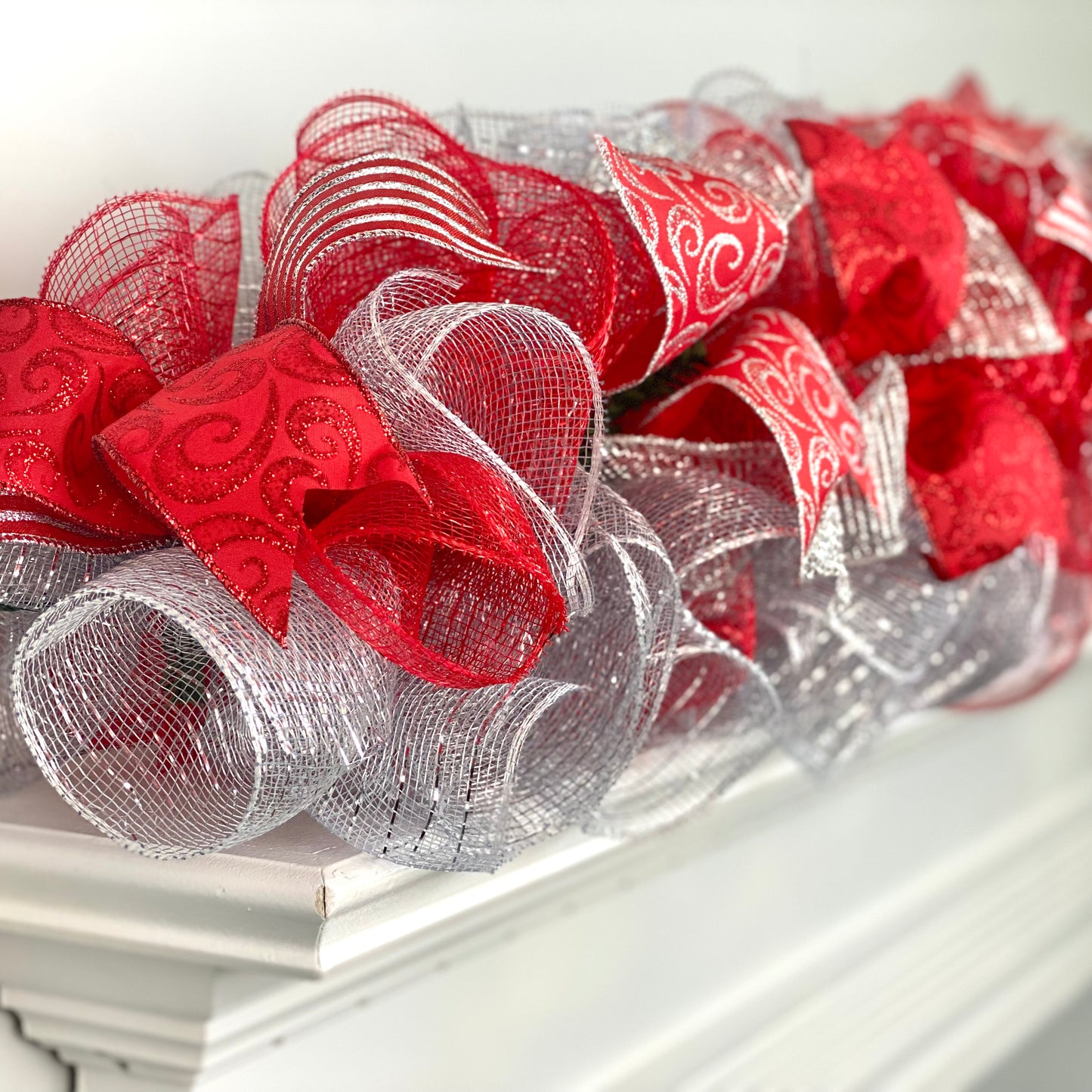 Red Garland, Christmas Garland for Staircase : Red Silver