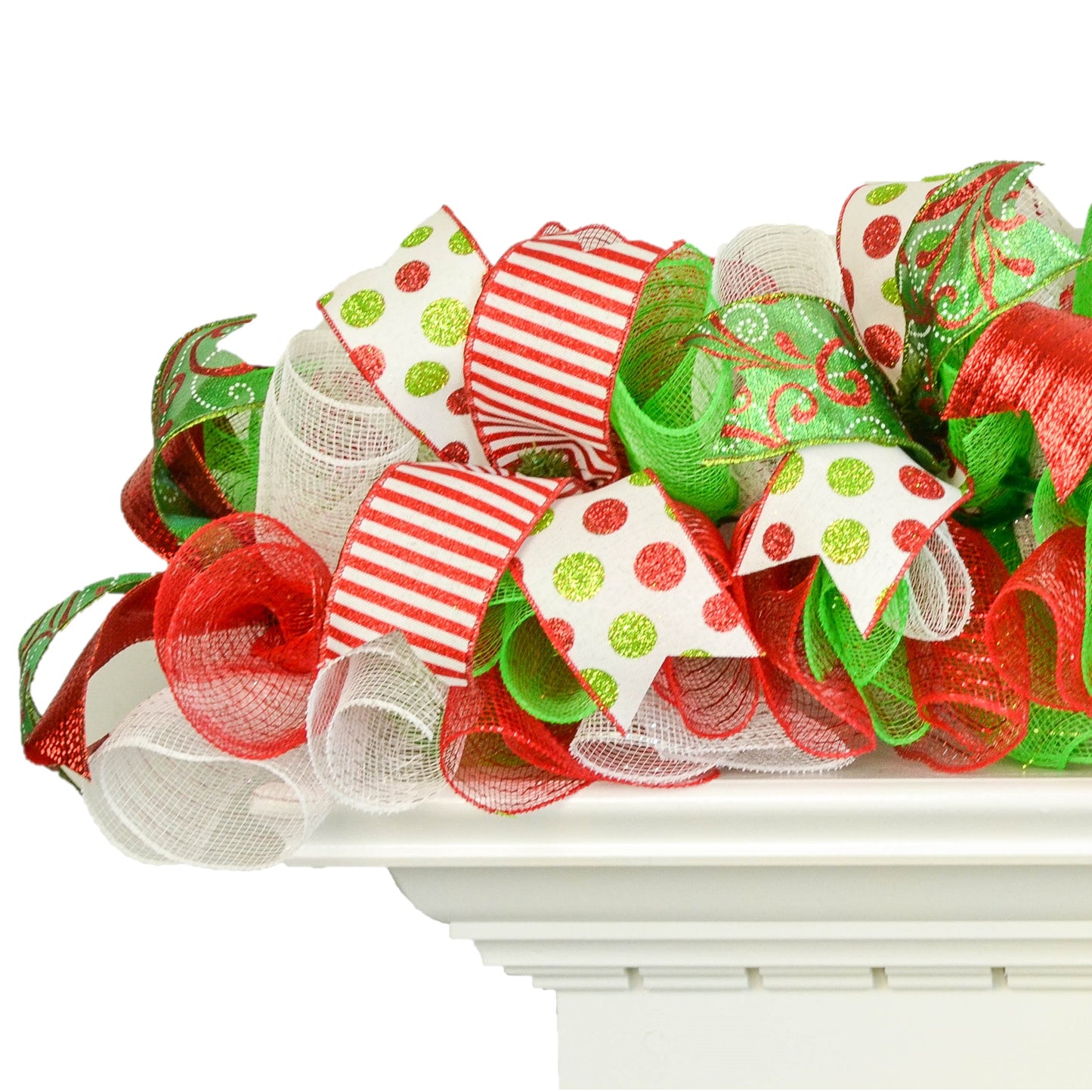 Candy Cane Stripe Christmas Tree Bow with Tails | Red White Emerald Green