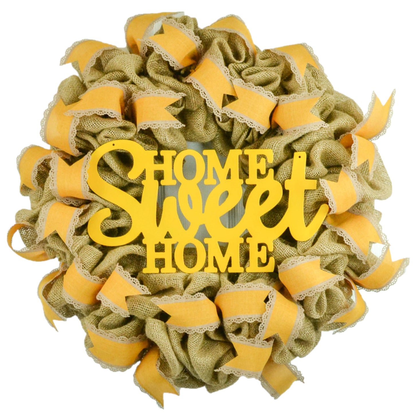 Home Sweet Home Wreath, Burlap Decorative Item, Yellow Ribbon Accent Piece