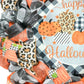 Cheetah Print Pumpkin Halloween Wreath - Beautiful Front Door Mesh Wreath - Black Orange White Decorations