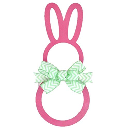 Easter Bunny Door Hanger, Mint and Pink Wooden Decoration, Spring Season Front Door Decor