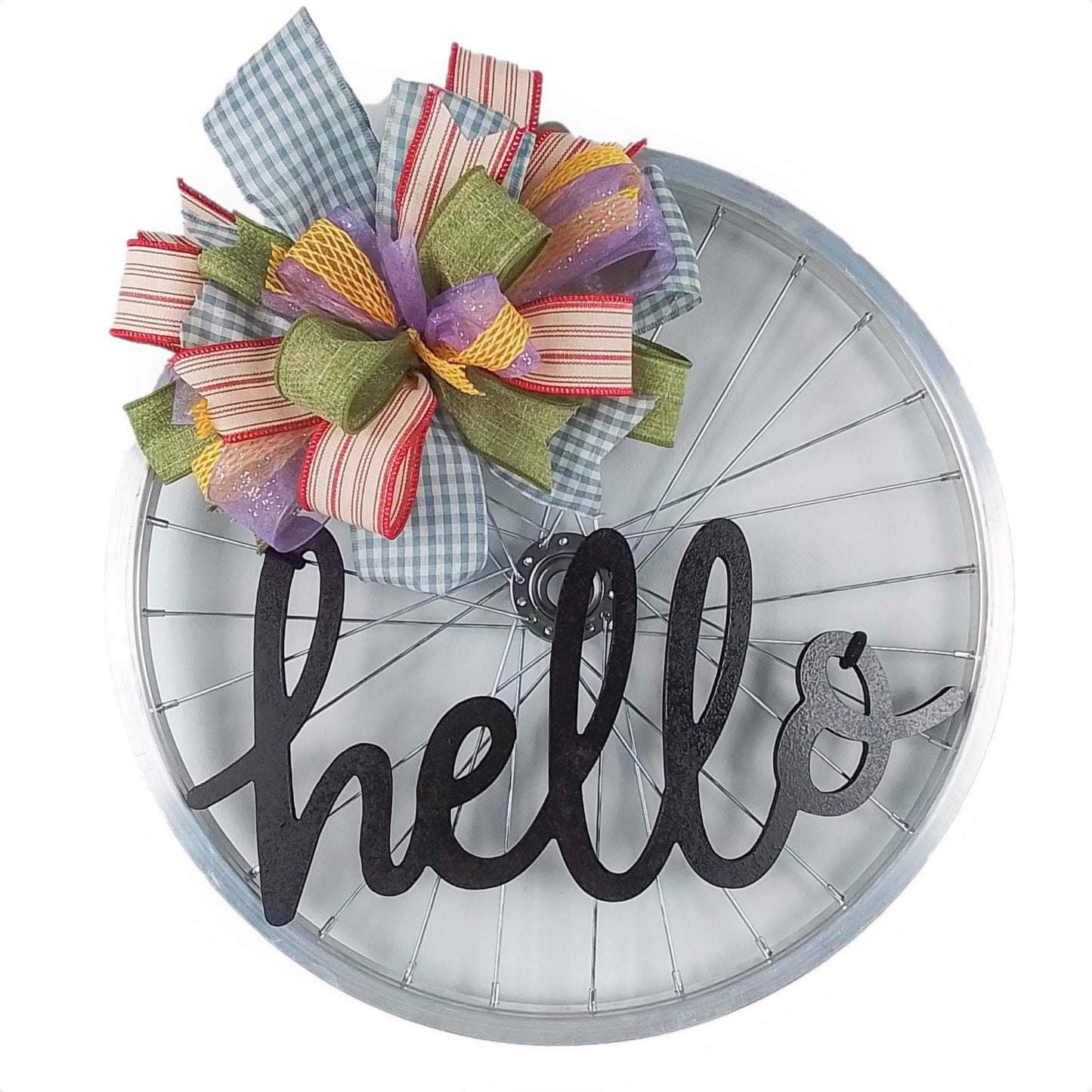 Farmhouse Bike Rim Door Hanger - Farmhouse Round Front Porch Decor - Fun Decorations for door