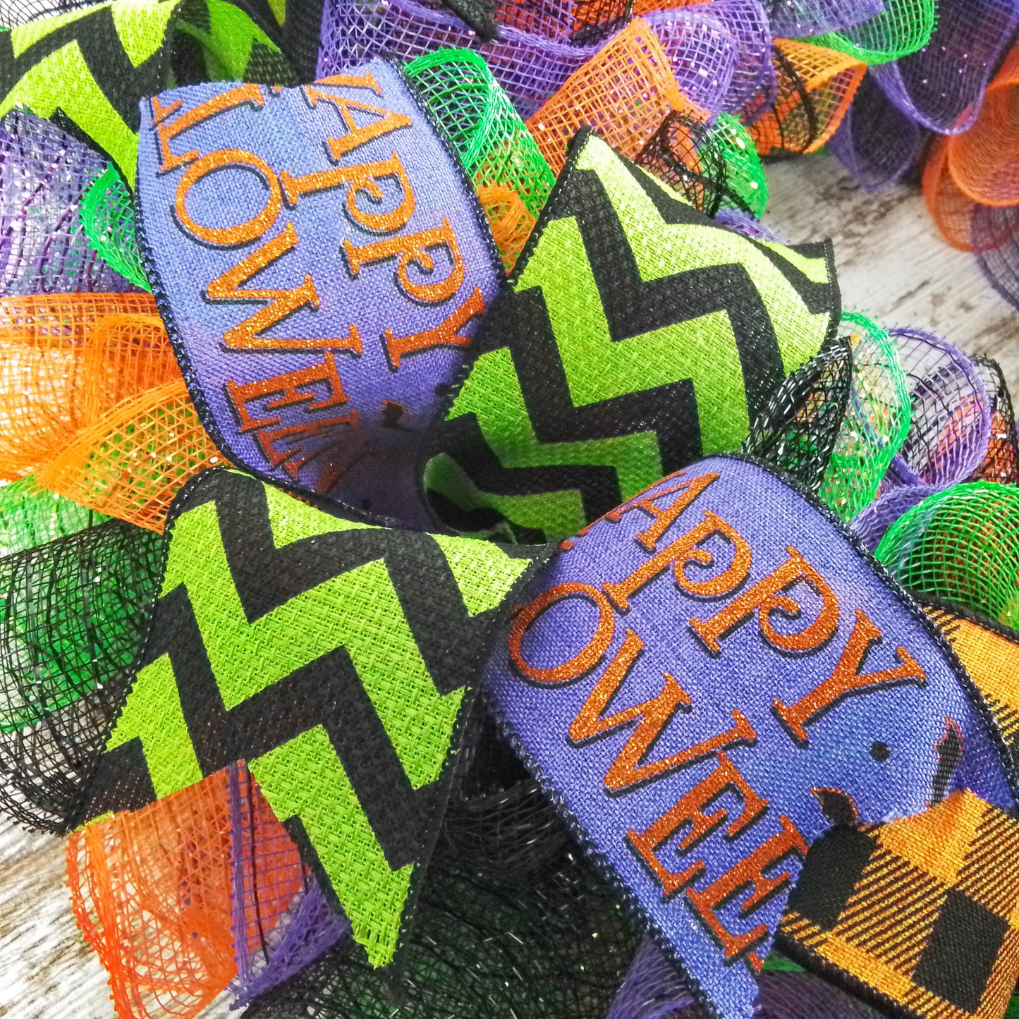 Halloween Wreaths | Deco Mesh Outdoor Front Door Wreath; Black White Purple Orange Lime Green : H2 (Copy)