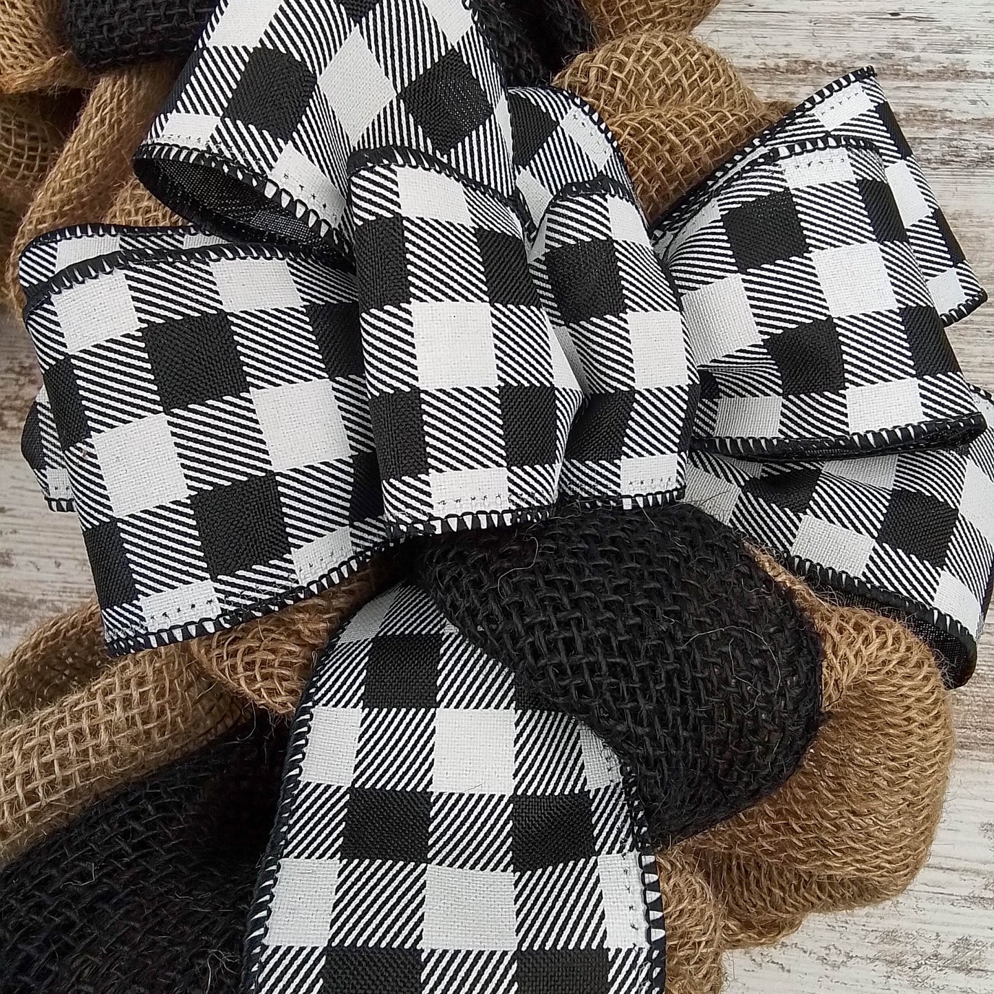 Buffalo Check Burlap Front Door Wreath - Black White Everyday Year Round Decor