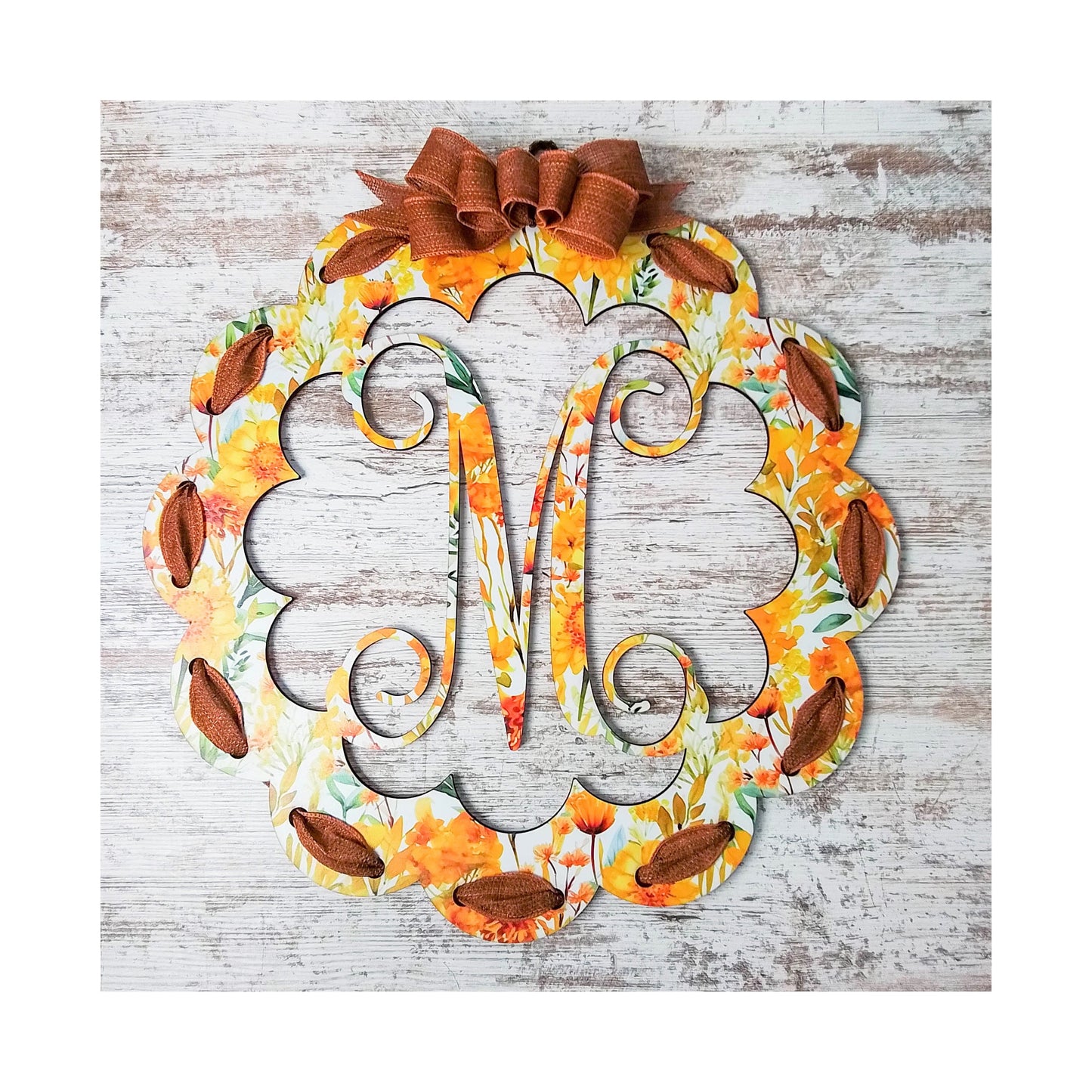 Fall Letter Door Hanger - Wedding Gift - Monogram Initial Front Door Hanger - Floral Burlap