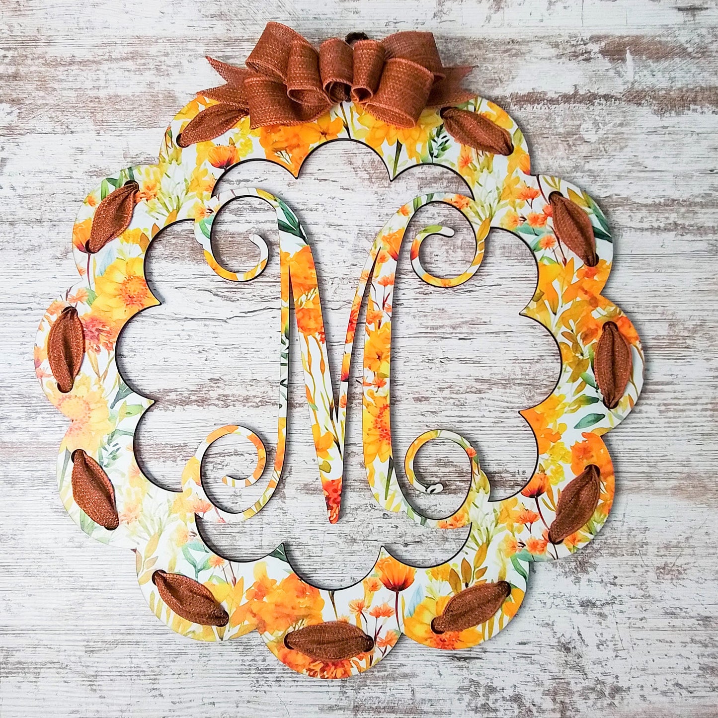 Fall Letter Door Hanger - Wedding Gift - Monogram Initial Front Door Hanger - Floral Burlap