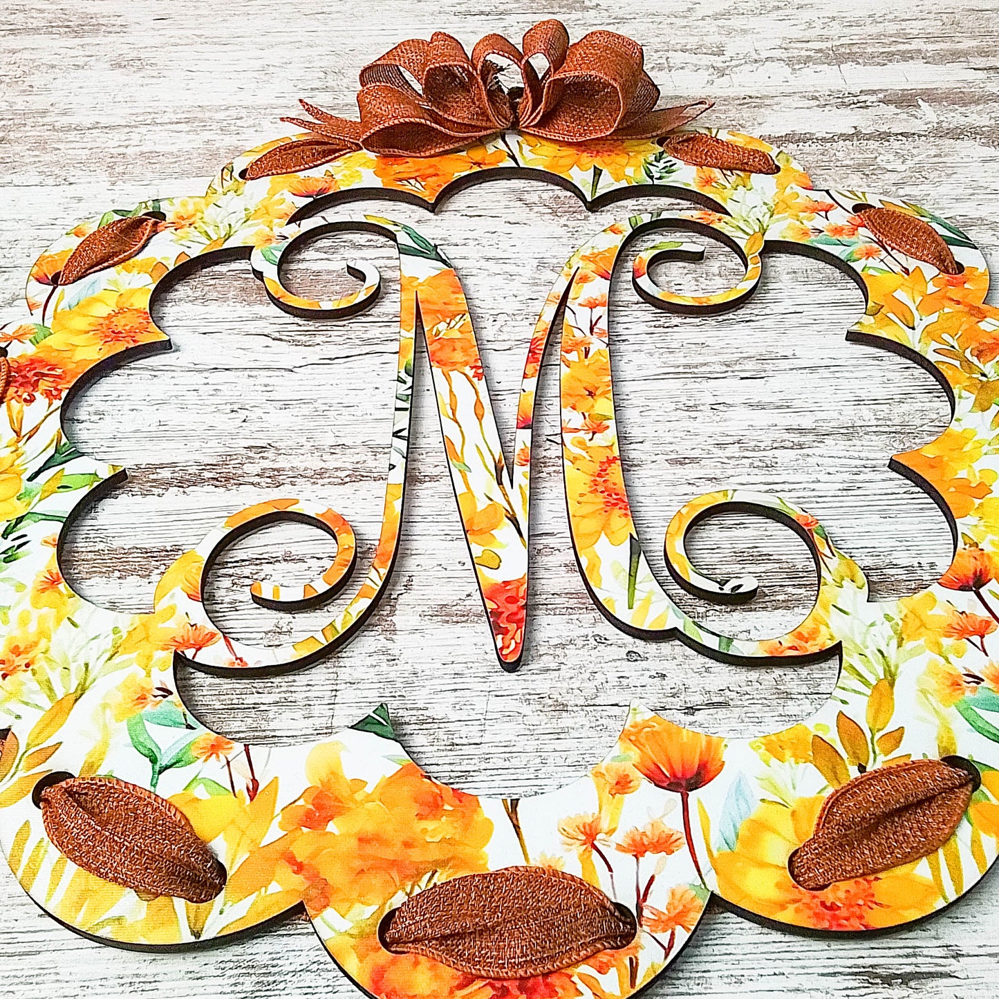 Fall Letter Door Hanger - Wedding Gift - Monogram Initial Front Door Hanger - Floral Burlap
