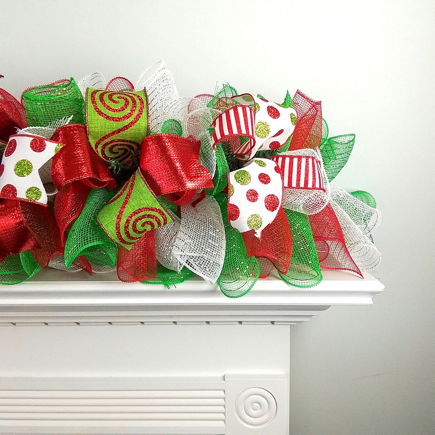 Bright Christmas Garland for Staircase or Mantle - Mantel Decor - Red Lime Green White
