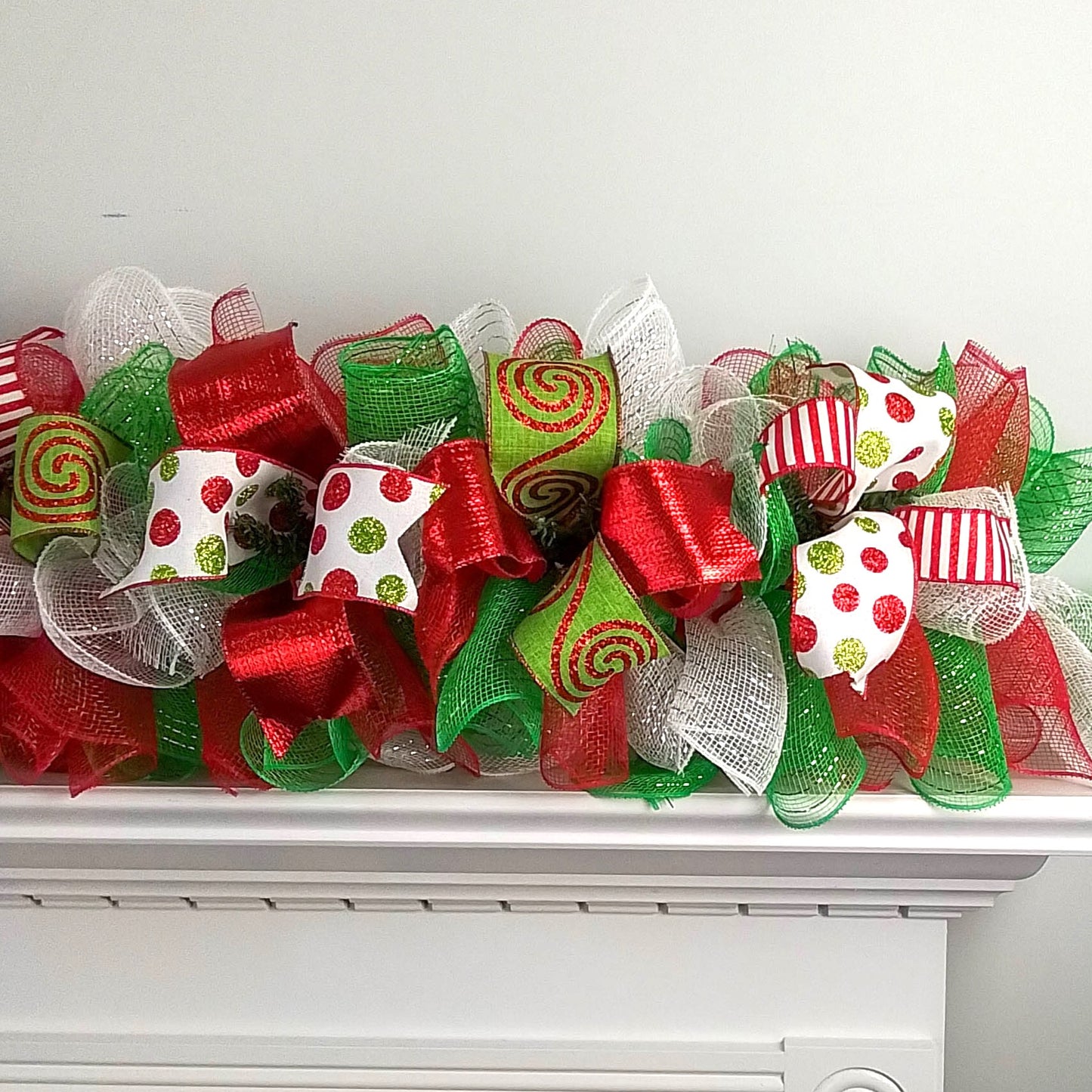Bright Christmas Garland for Staircase or Mantle - Mantel Decor - Red Lime Green White