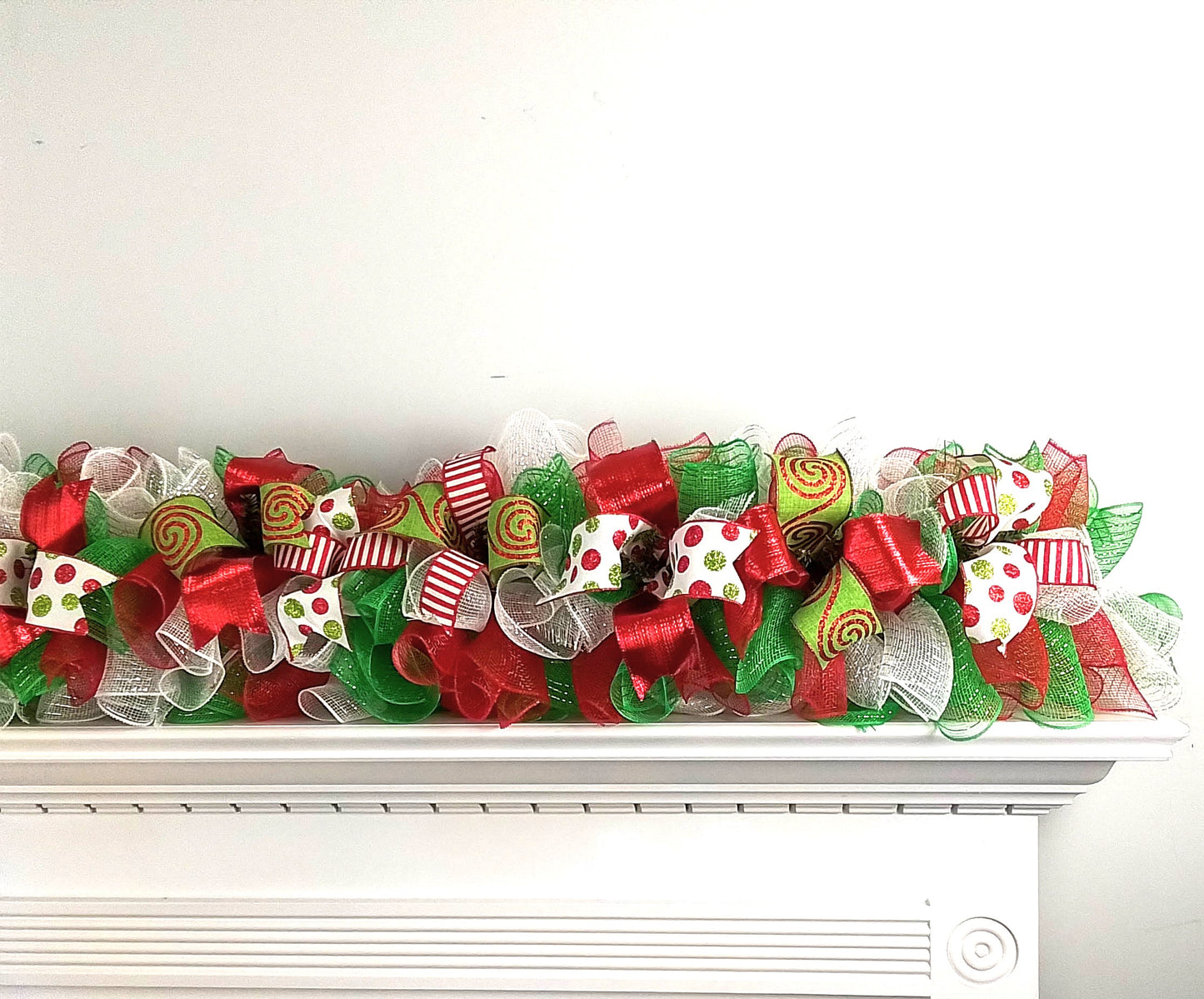 Bright Christmas Garland for Staircase or Mantle - Mantel Decor - Red Lime Green White