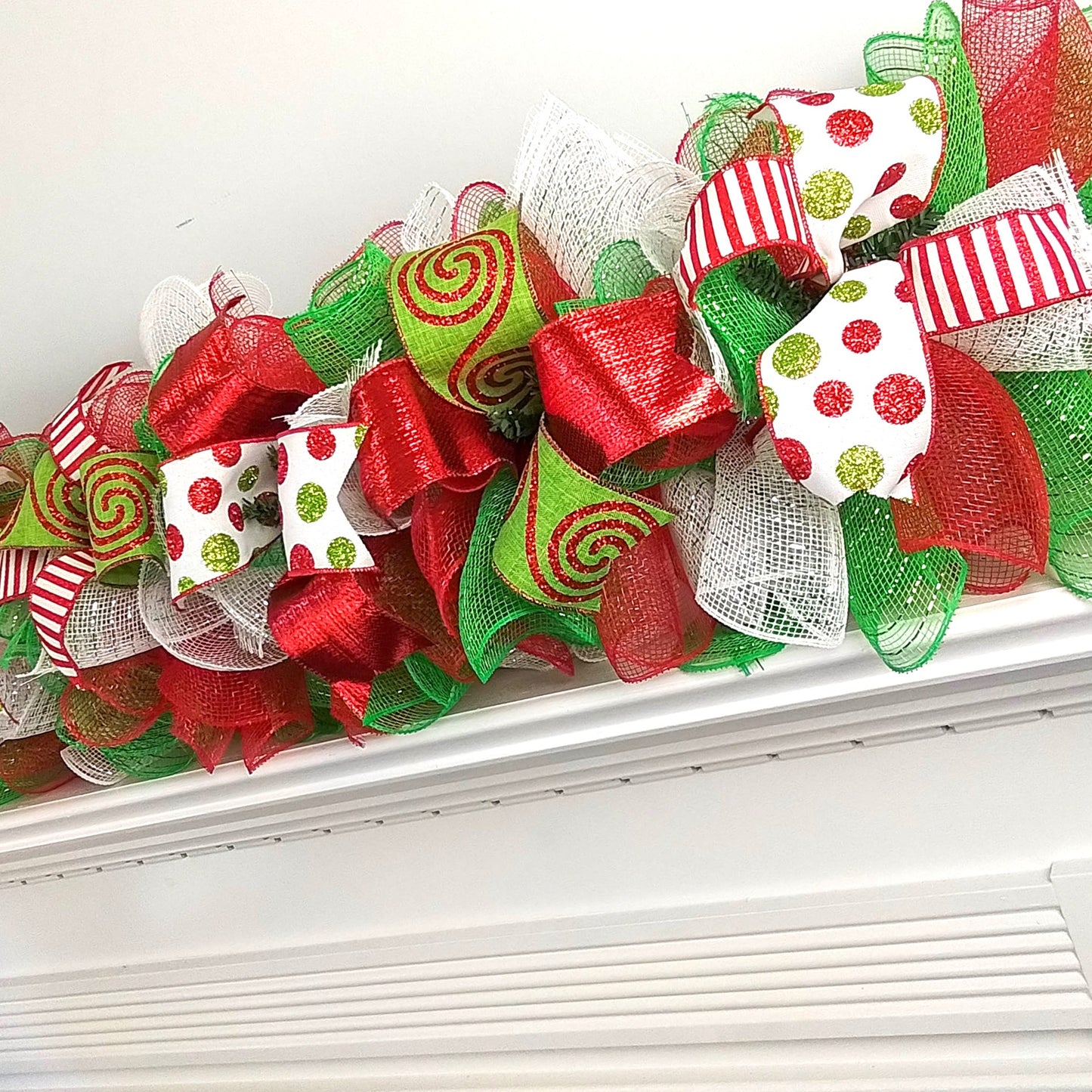 Bright Christmas Garland for Staircase or Mantle - Mantel Decor - Red Lime Green White