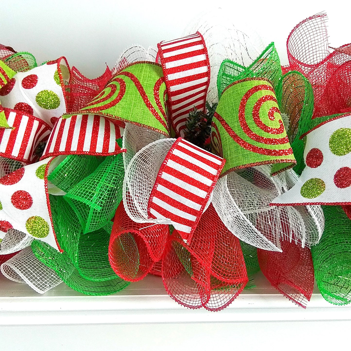 Bright Christmas Garland for Staircase or Mantle - Mantel Decor - Red Lime Green White