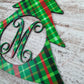 Bright Lime and Red Plaid Door Hanger, Personalized Monogram Decor, Perfect for Thin Storm Doors