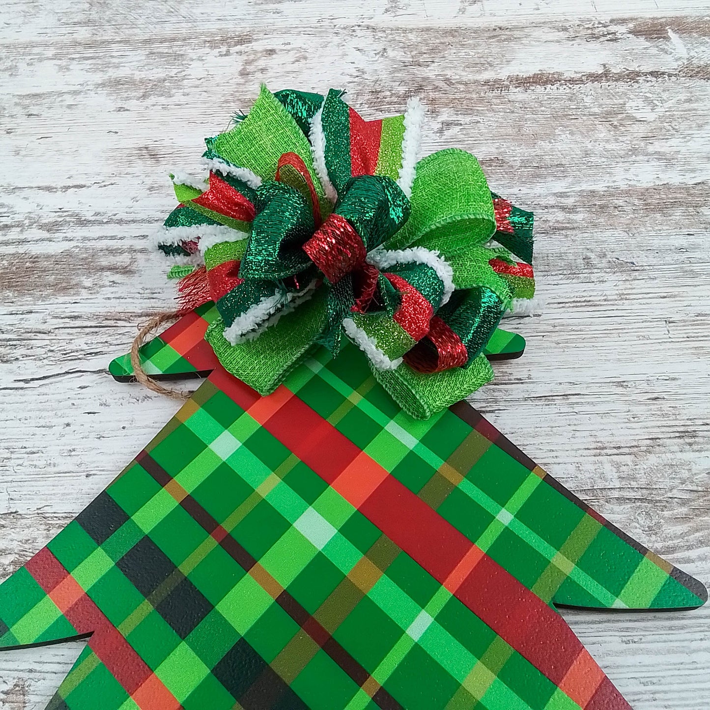 Bright Lime and Red Plaid Door Hanger, Personalized Monogram Decor, Perfect for Thin Storm Doors
