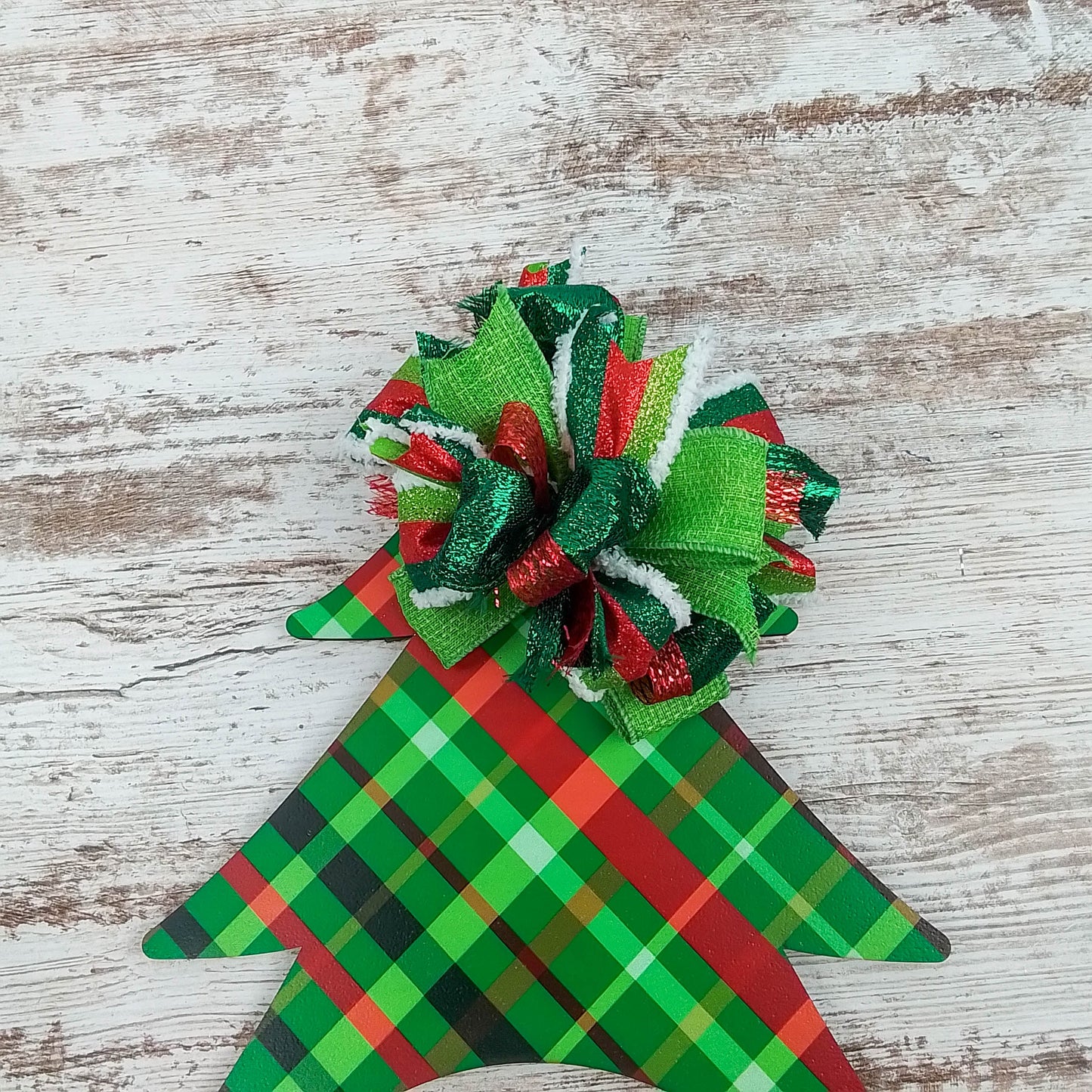 Bright Lime and Red Plaid Door Hanger, Personalized Monogram Decor, Perfect for Thin Storm Doors