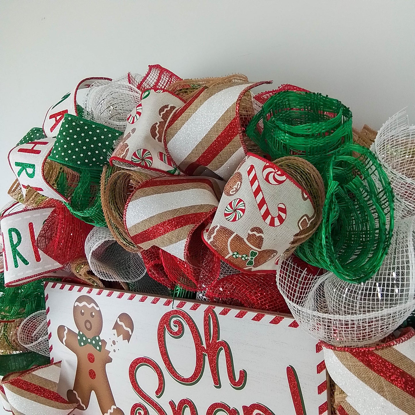 Oh Snap Gingerbread Wreath - Outdoor Christmas Wreath | Mesh Front Door Wreath | Red Brown White Green