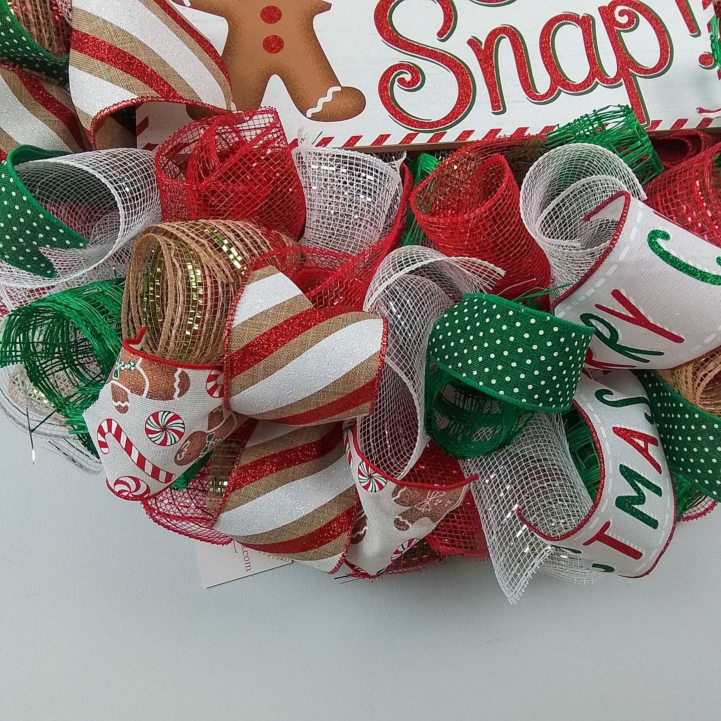 Oh Snap Gingerbread Wreath - Outdoor Christmas Wreath | Mesh Front Door Wreath | Red Brown White Green