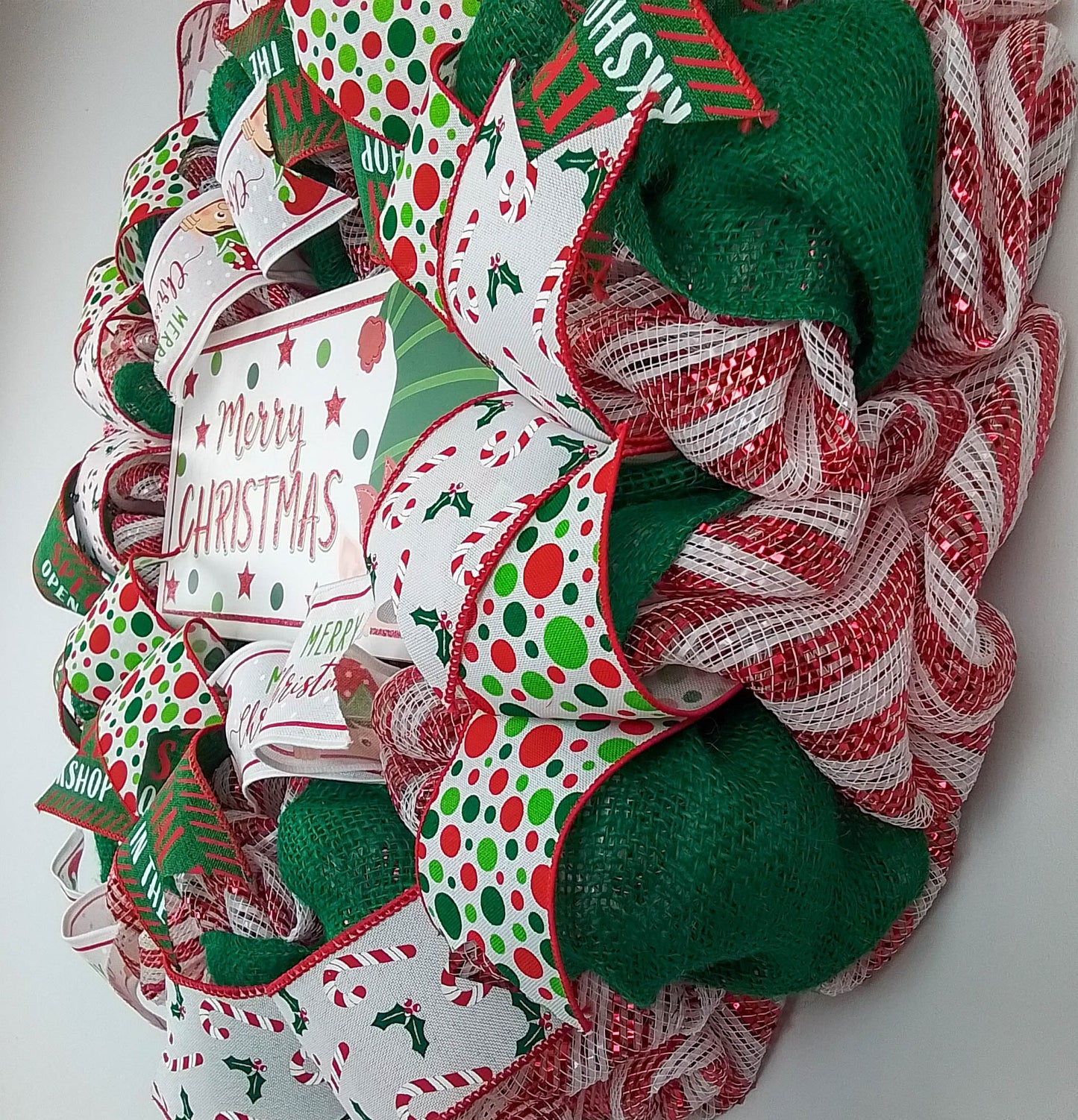 Peeking Elf Wreath - Christmas Mesh Door Decor