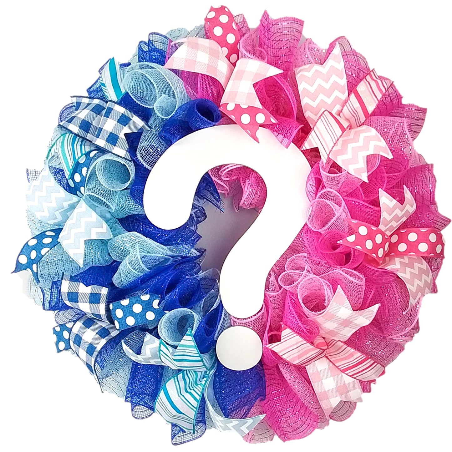 Gender Reveal Wreaths for Front Door - Pink Blue Baby Shower Wreath - Fuschia Baby Pastel White