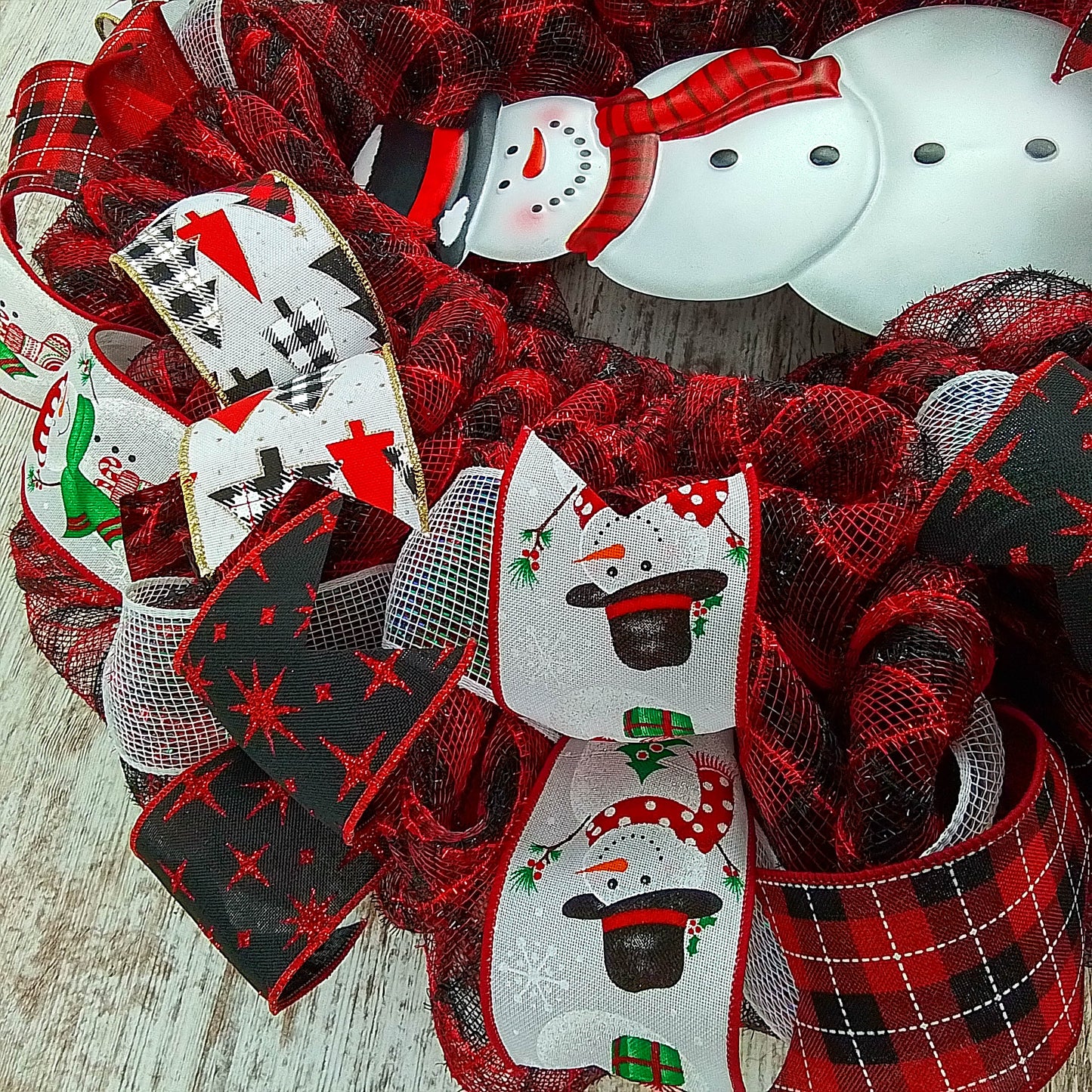Snowman Wreath - Welcome Buffalo Plaid Christmas Mesh Front Door Wreath