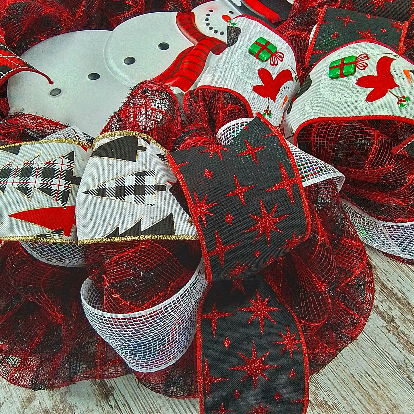 Snowman Wreath - Welcome Buffalo Plaid Christmas Mesh Front Door Wreath