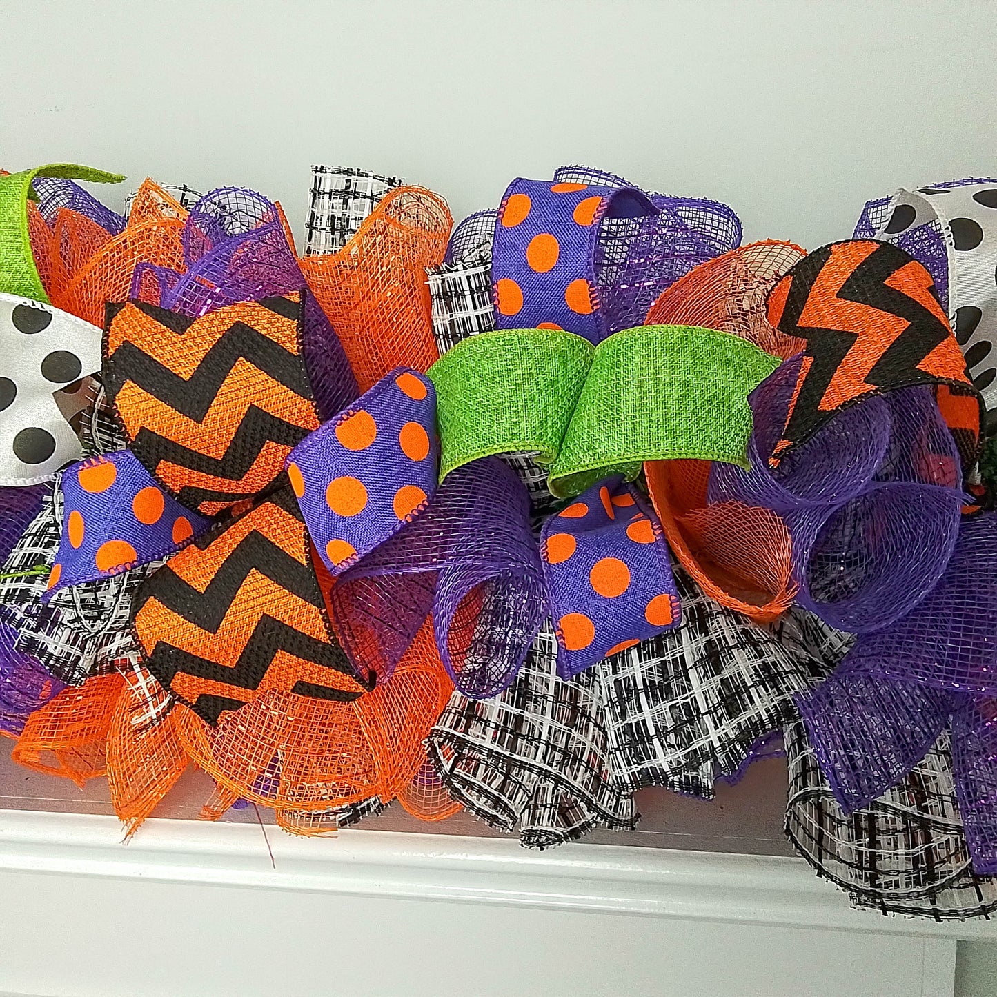 Halloween Garland for Staircase or Mantle - Mantel Decor - Purple Orange Lime Green Black White H2