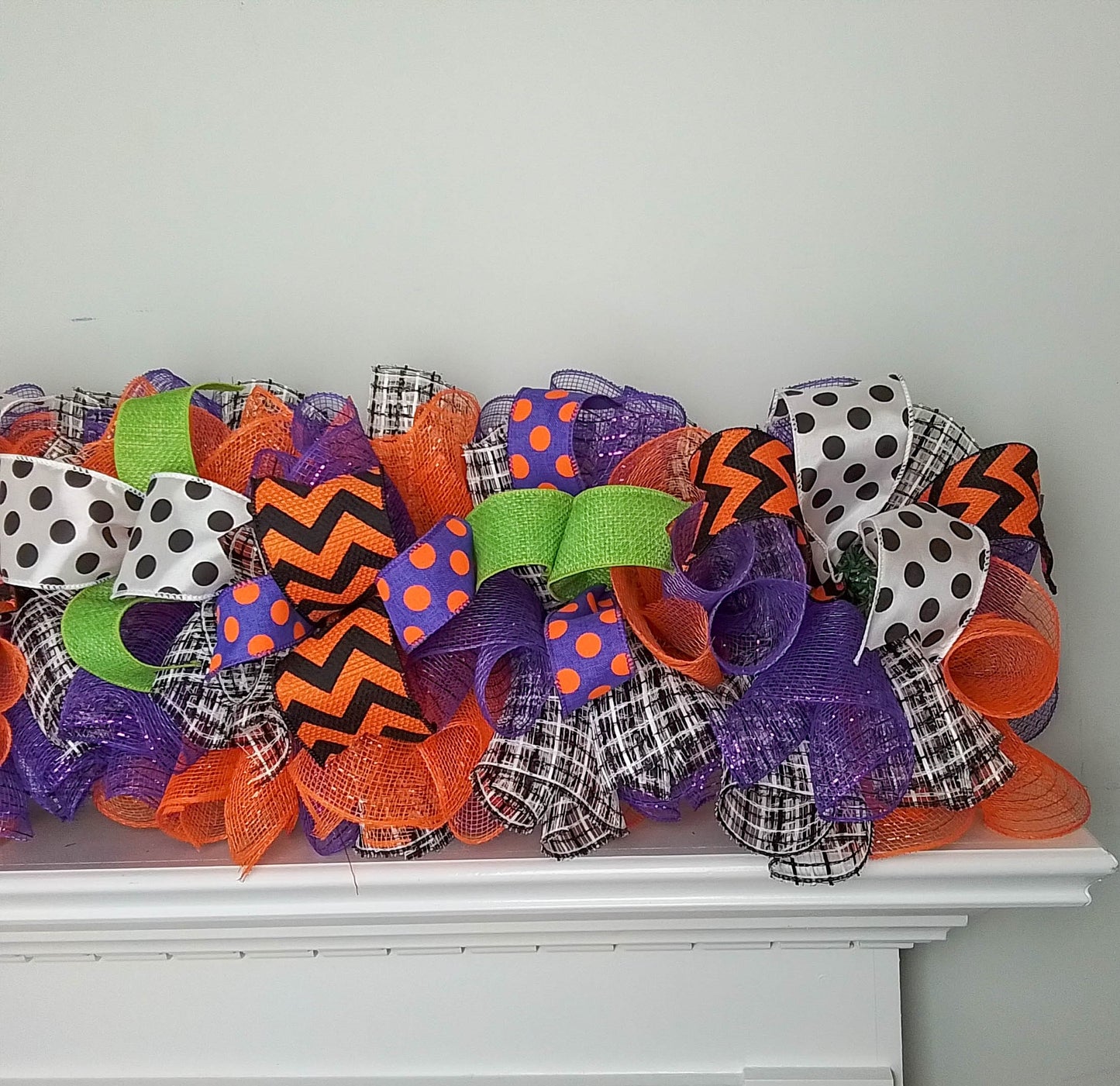 Halloween Garland for Staircase or Mantle - Mantel Decor - Purple Orange Lime Green Black White H2