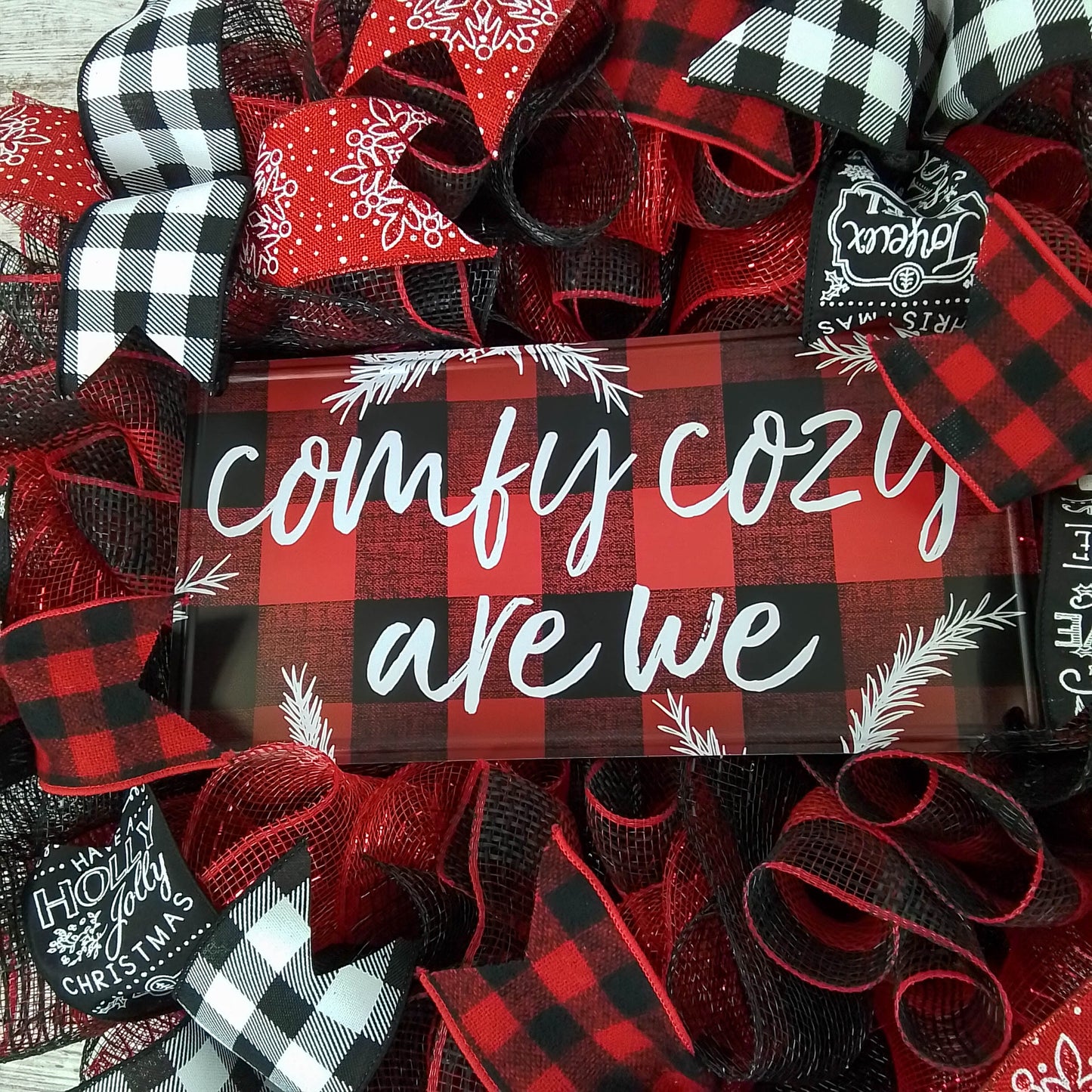 Buffalo Plaid Check Christmas Wreath | Black Red White | Comfy Cozy Are We