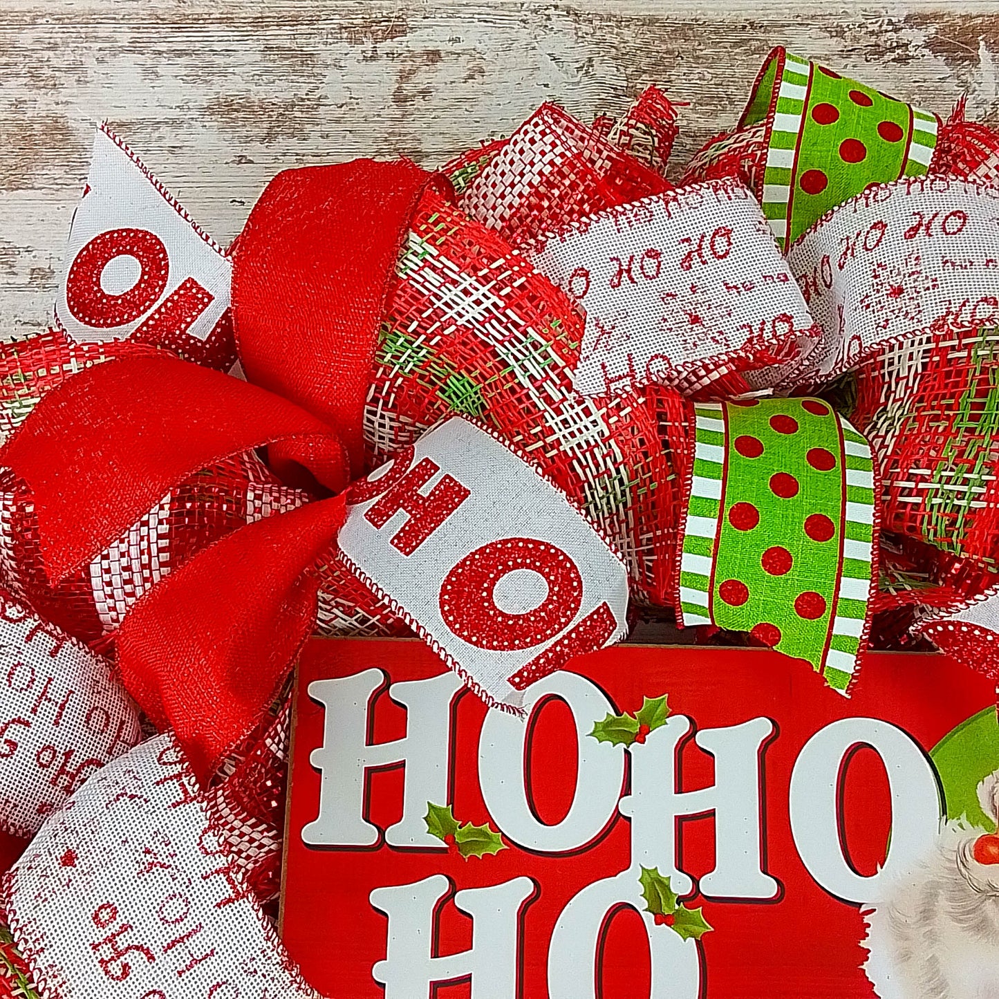 Santa Claus Wreath | Christmas Mesh Front Door/Outdoor Wreath | White Red Green