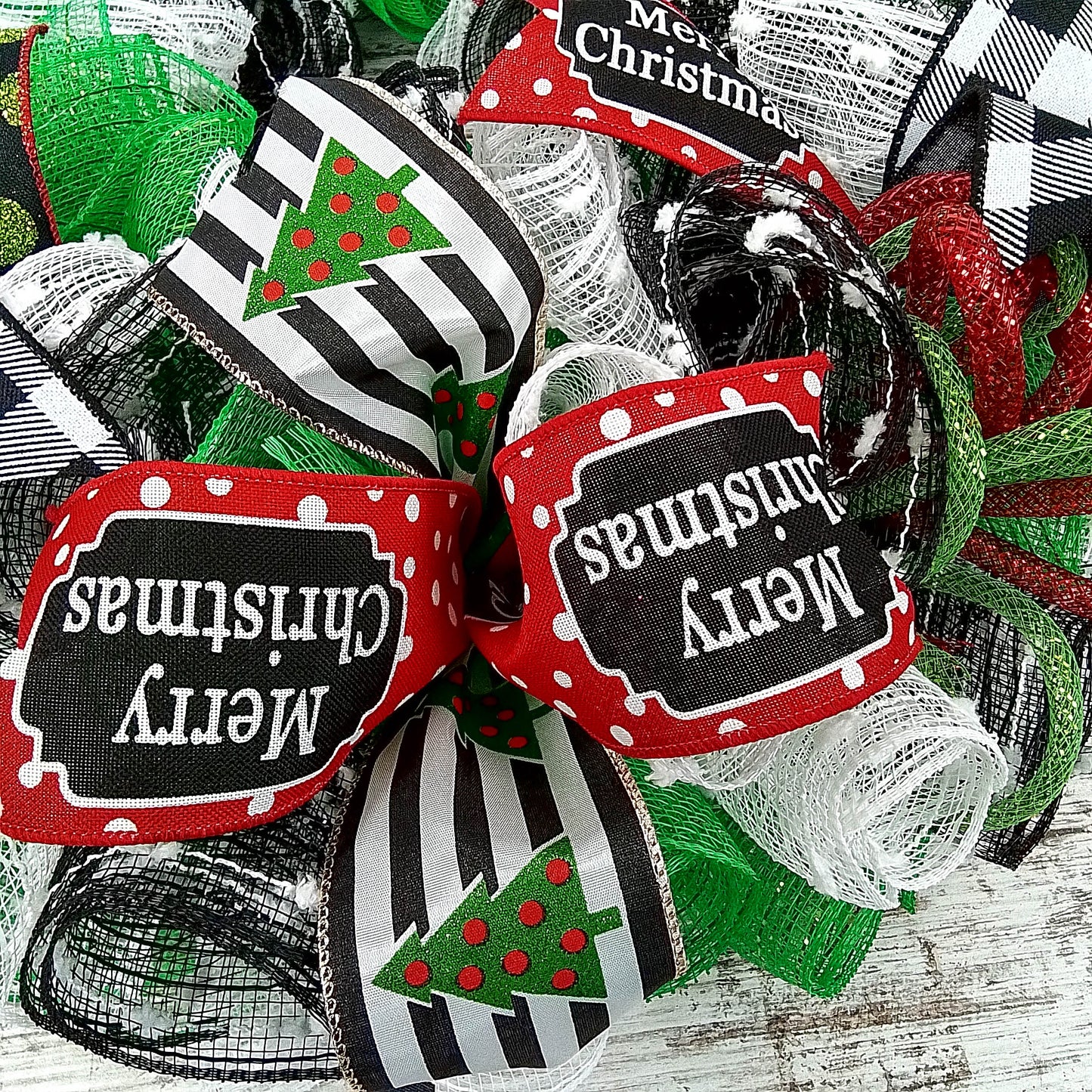 Festive Red, Green & White Christmas Wreath, Seasonal Decor