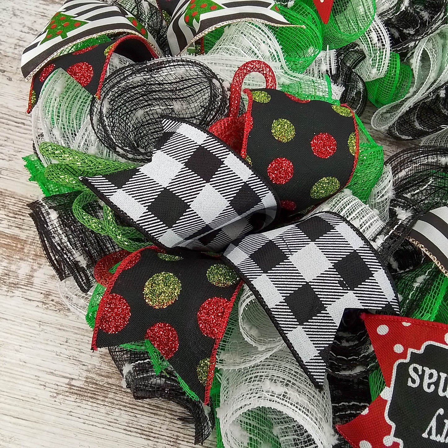 Festive Red, Green & White Christmas Wreath, Seasonal Decor