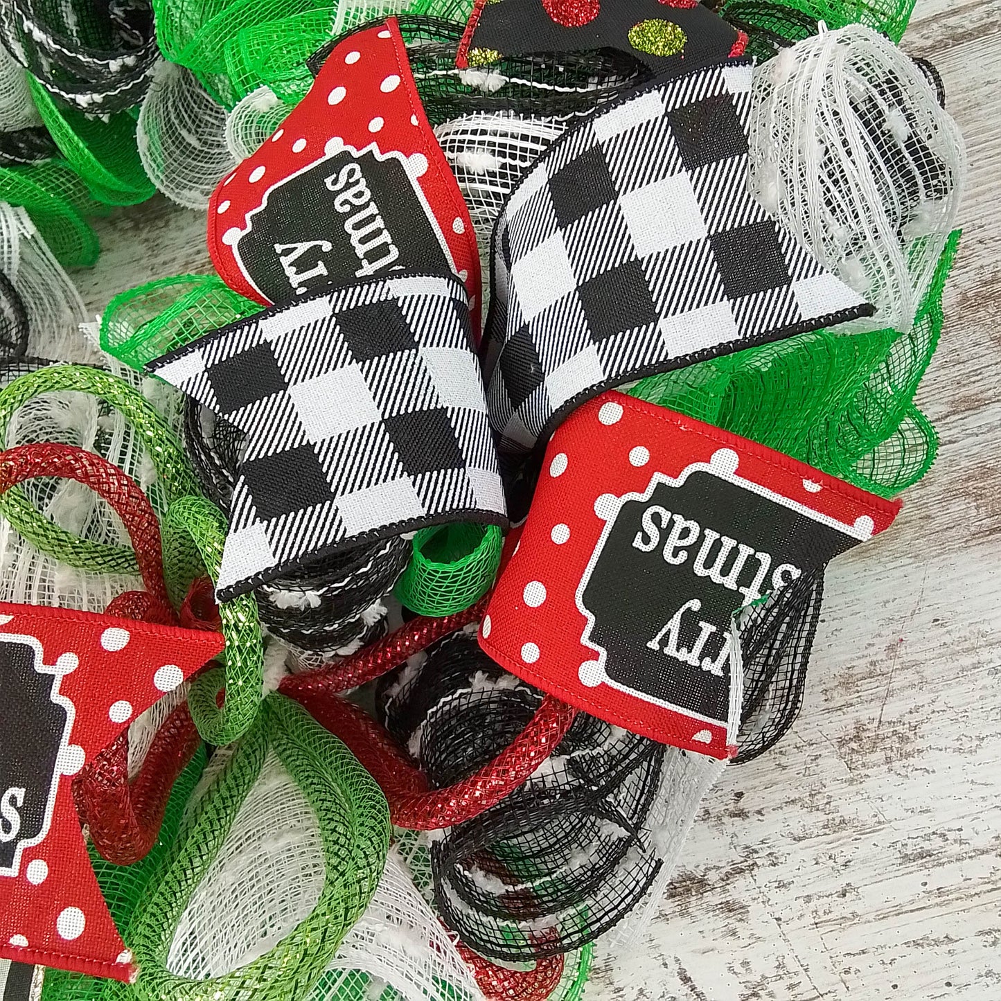 Festive Red, Green & White Christmas Wreath, Seasonal Decor