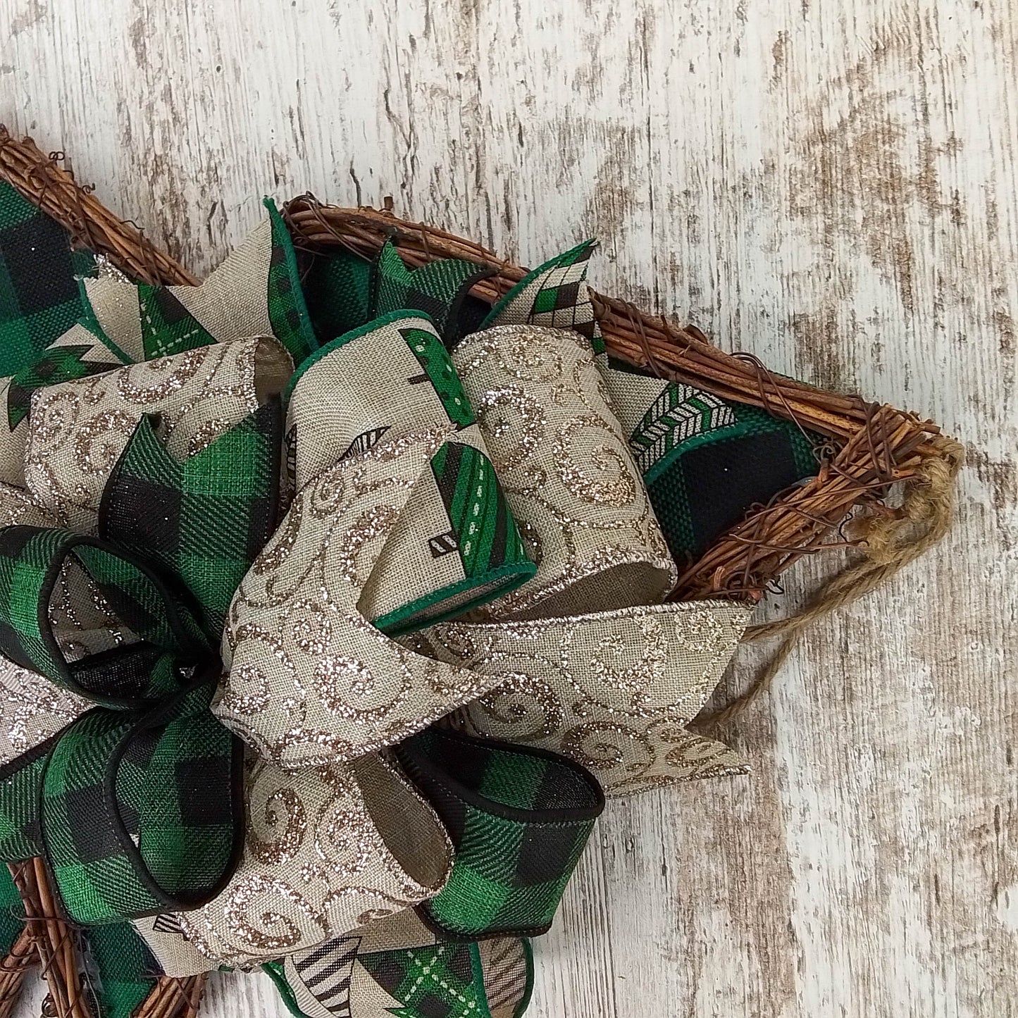 Christmas Tree Door Hanger, Buffalo Plaid Green Black