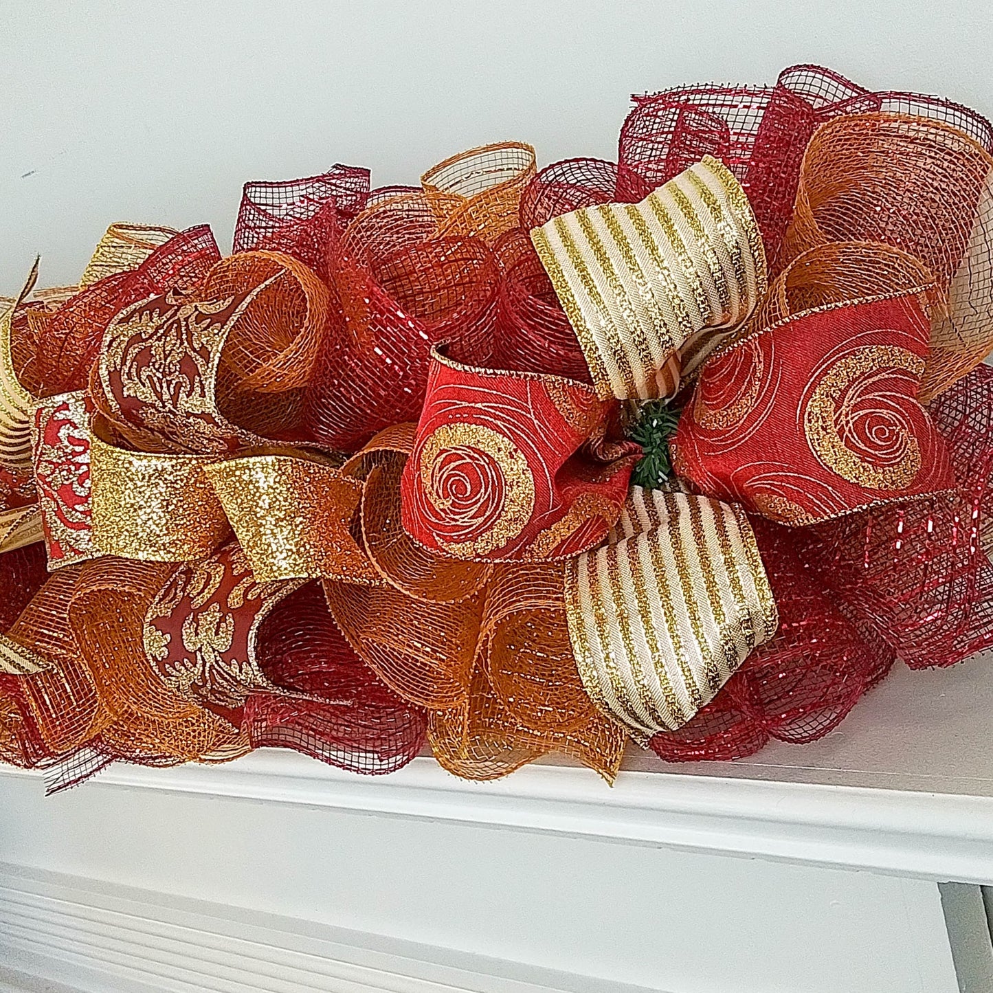 Staircase Christmas Garland for Mantle or Front Porch - Mantel Decor - Burgundy Gold