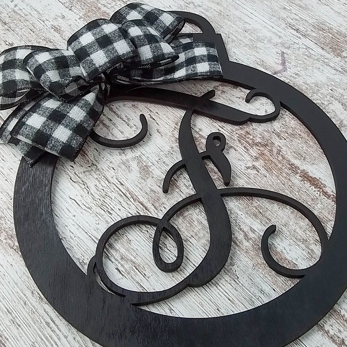 Buffalo Plaid Monogram Decor | Christmas Ornament Initial Door Hanger