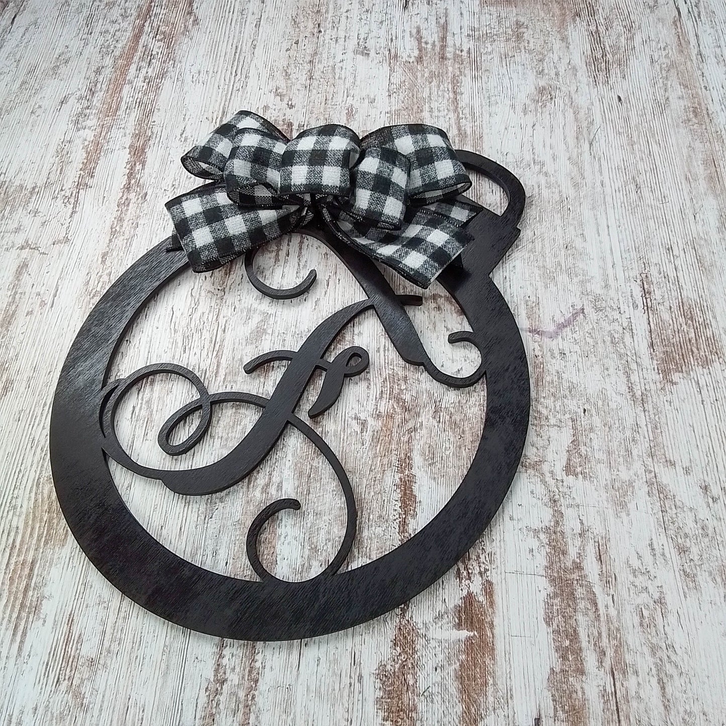 Buffalo Plaid Monogram Decor | Christmas Ornament Initial Door Hanger
