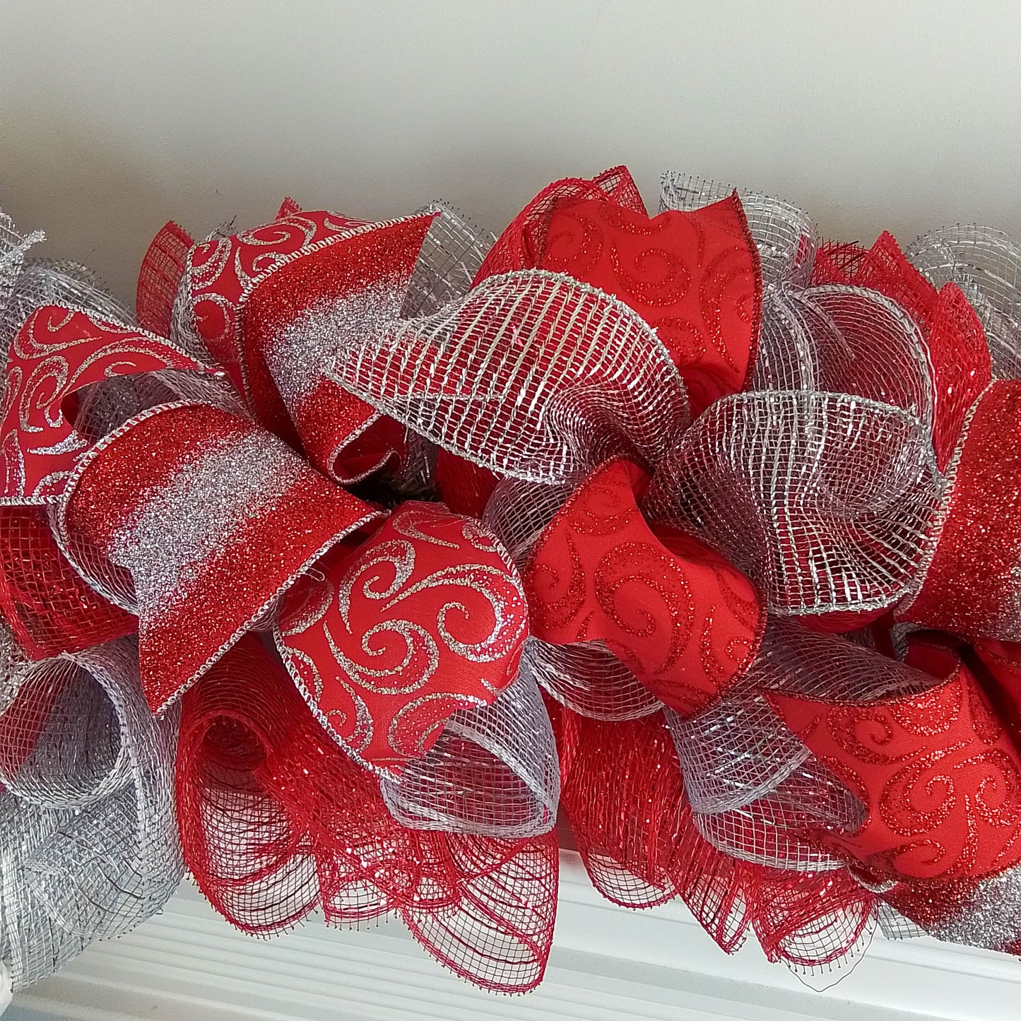 Red Garland, Christmas Garland for Staircase : Red Silver