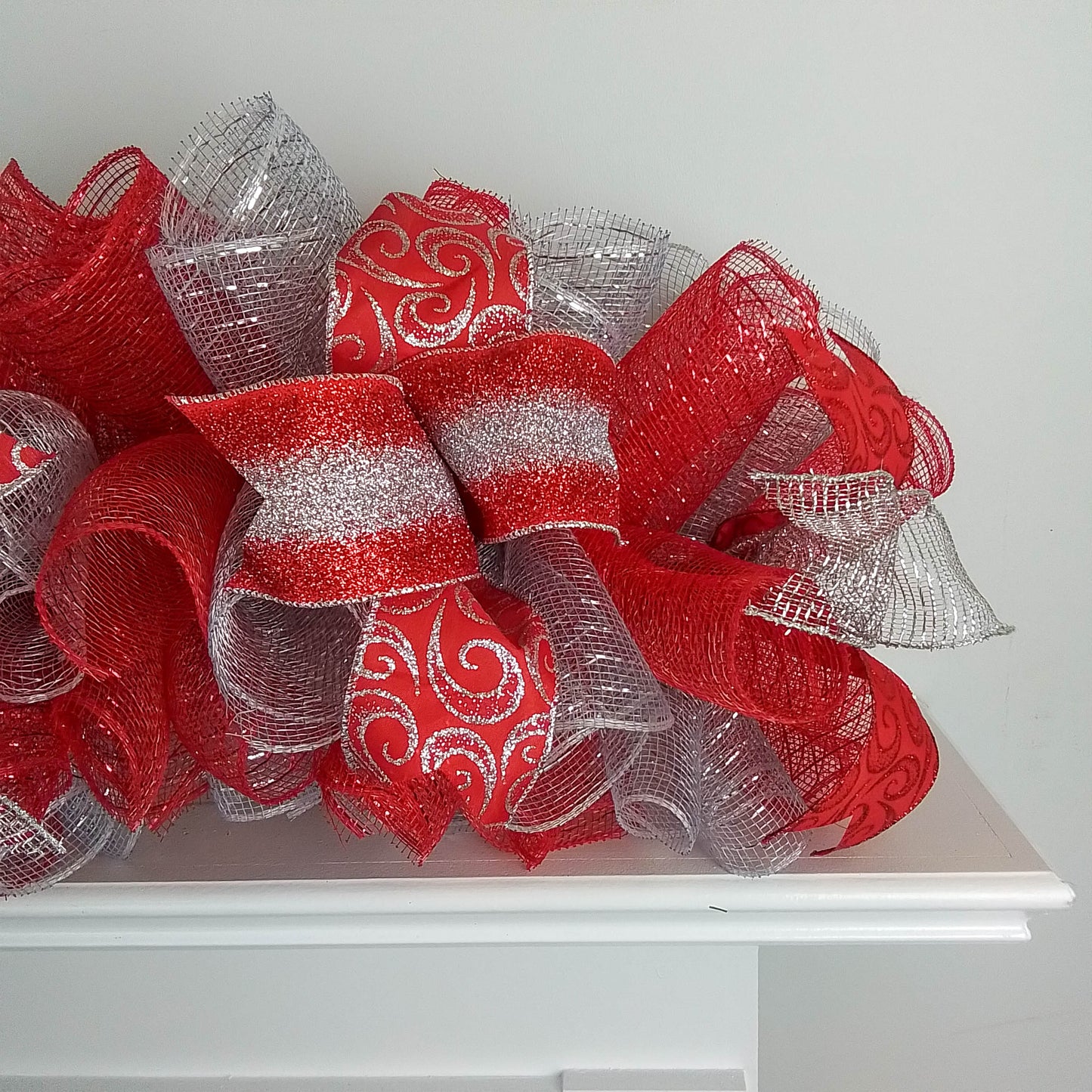 Red Garland, Christmas Garland for Staircase : Red Silver