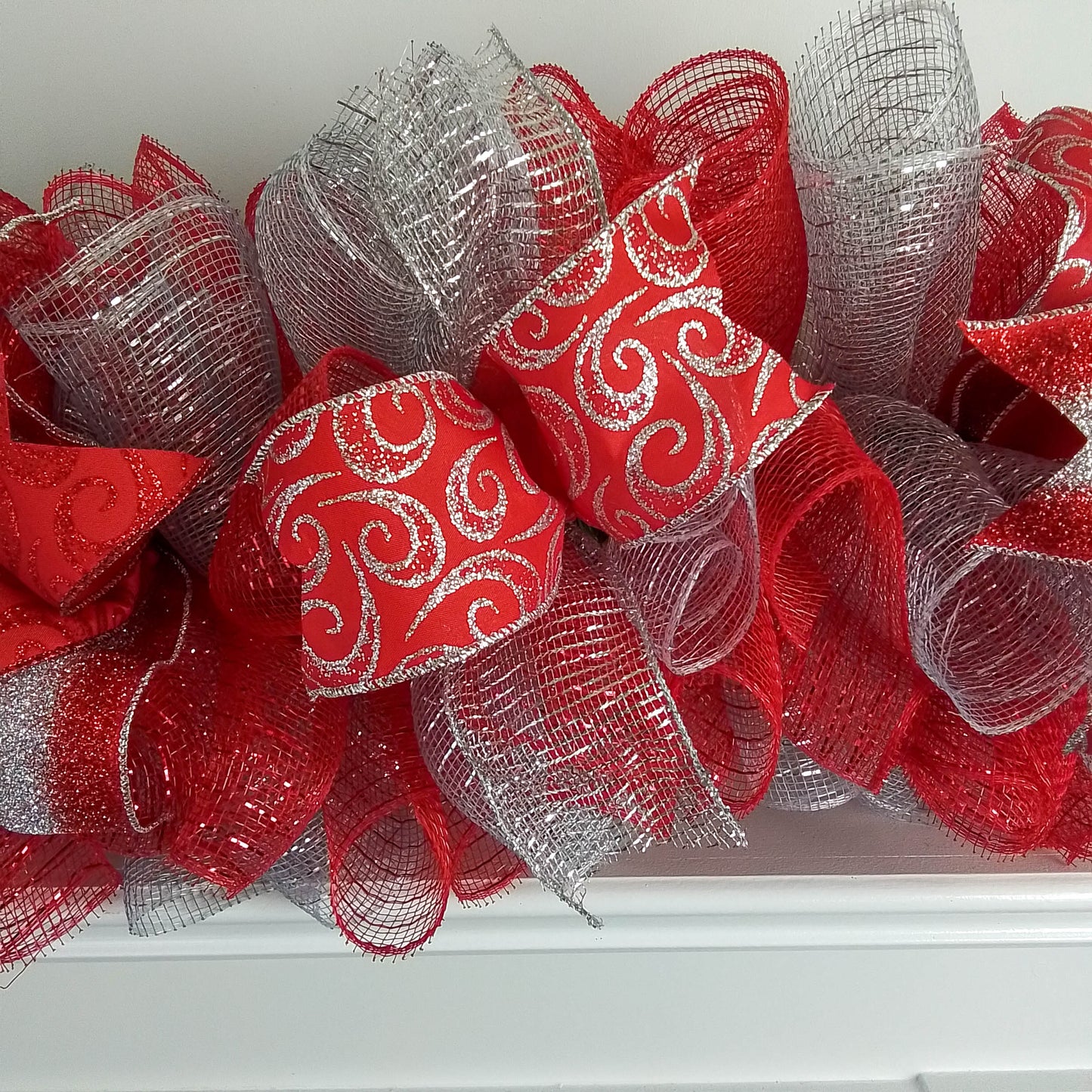 Red Garland, Christmas Garland for Staircase : Red Silver