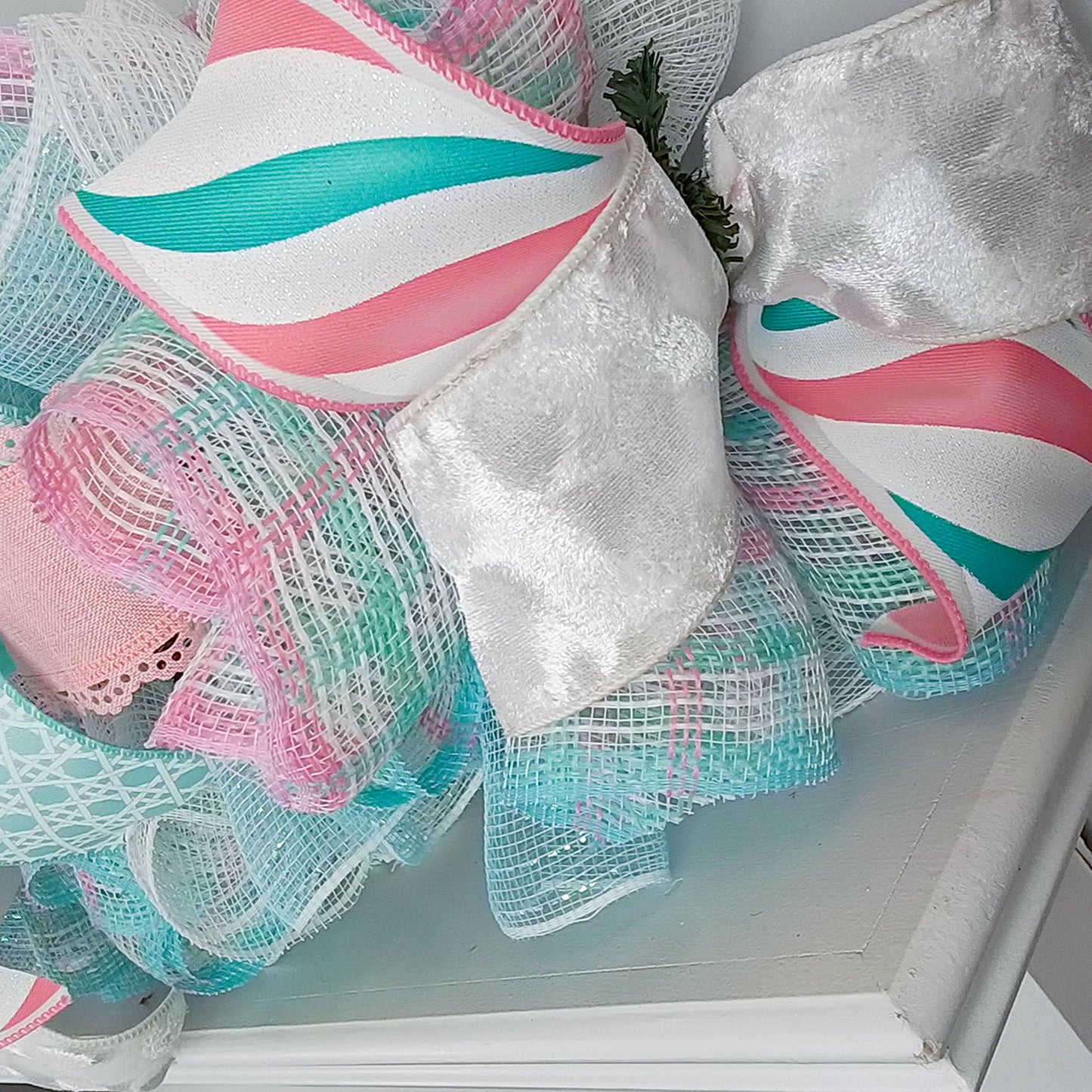 Pastel Pink Garland, Burlap and Deco Mesh Decor, Festive Ribbon Home Decoration