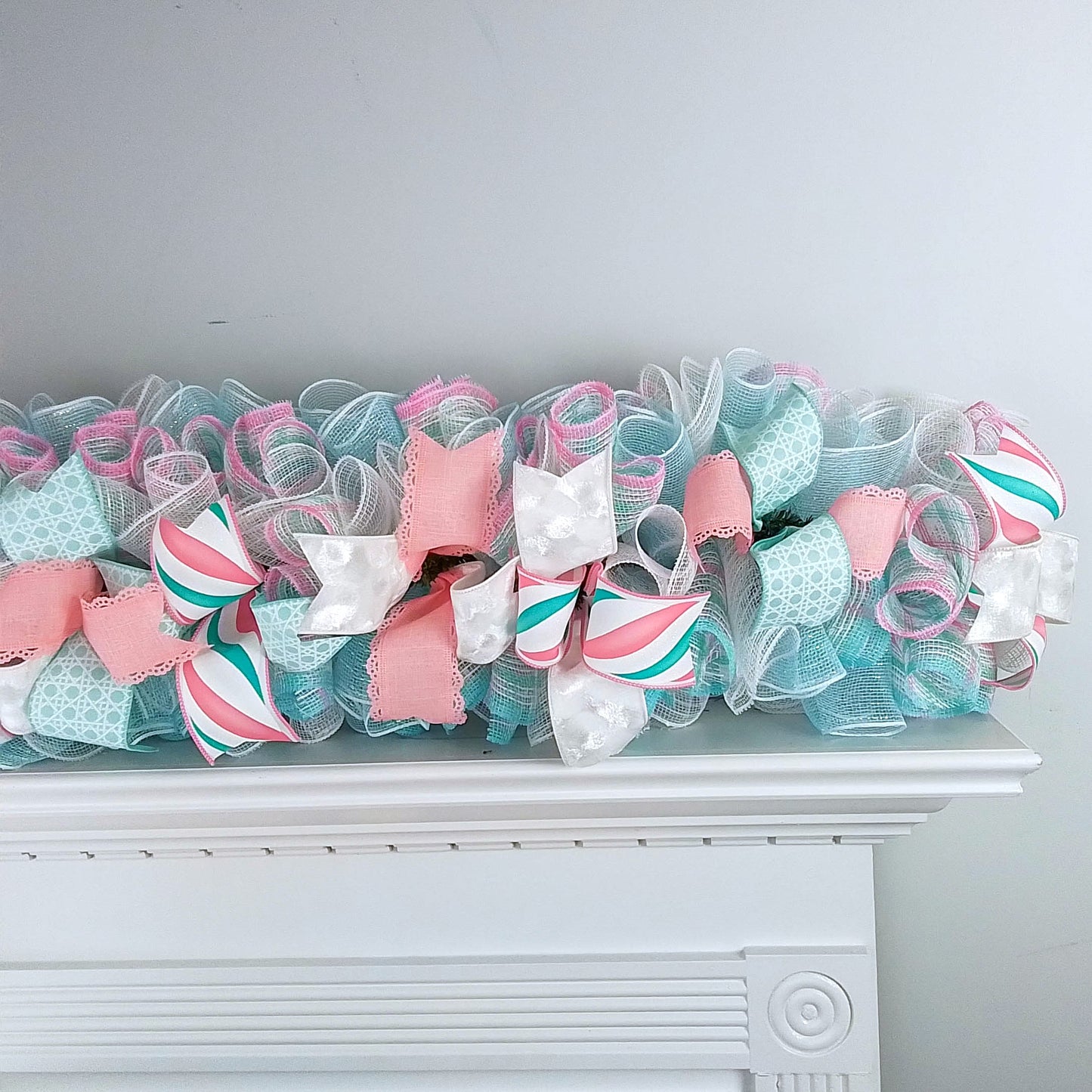Pastel Pink Garland, Burlap and Deco Mesh Decor, Festive Ribbon Home Decoration
