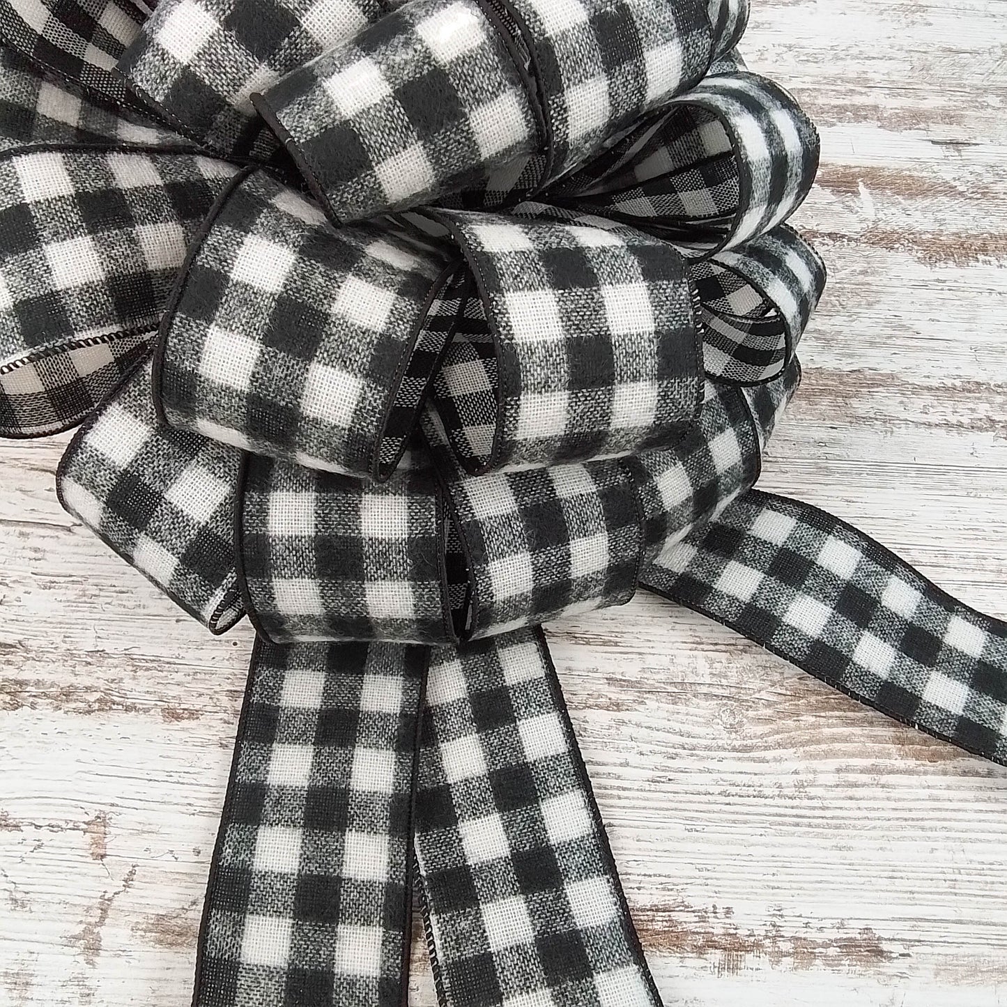 Buffalo Check Bow Christmas Tree Toppers | Black White Plaid with Tails