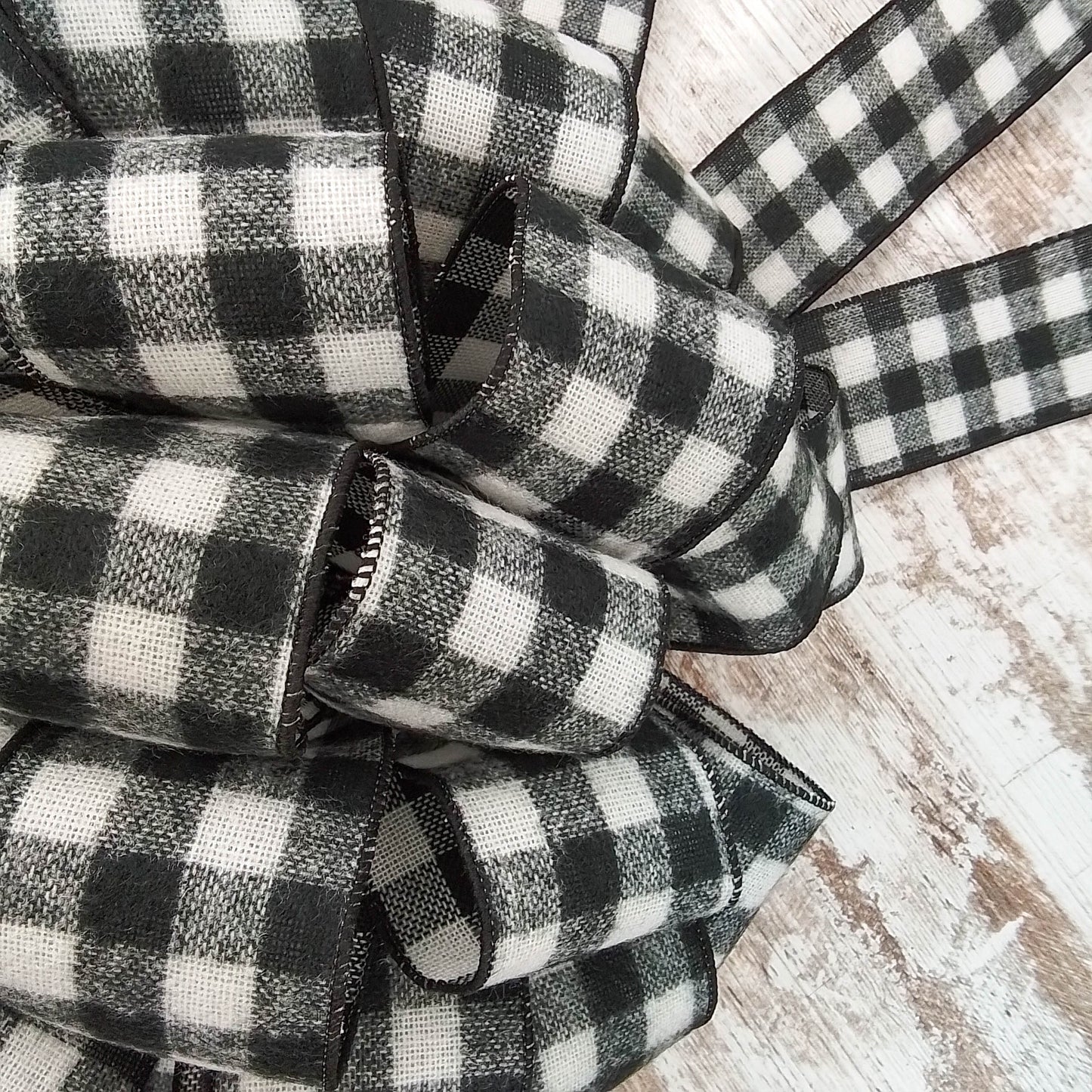 Buffalo Check Bow Christmas Tree Toppers | Black White Plaid with Tails