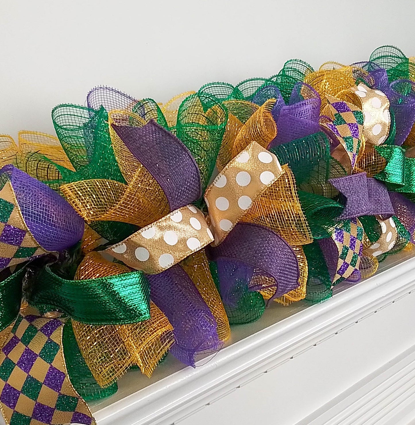 Mardi Gras Garland for Staircase or Mantle - Mantel Decor - Purple Gold Green MG1