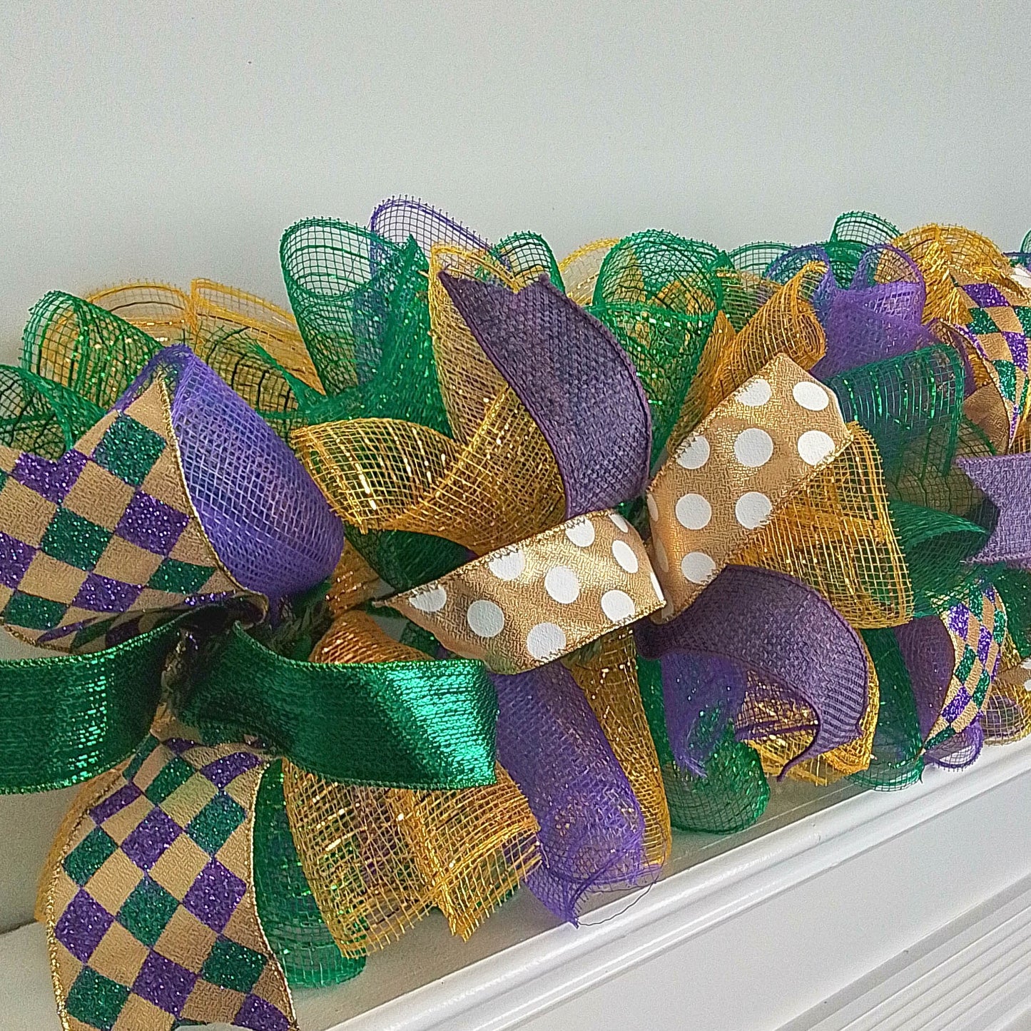 Mardi Gras Garland for Staircase or Mantle - Mantel Decor - Purple Gold Green MG1