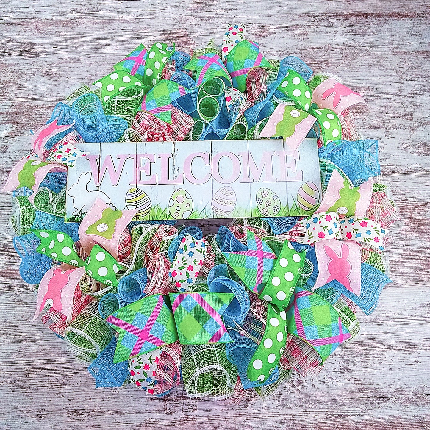 Easter Door Wreath | Spring Welcome Wreath | Pink Turquoise White