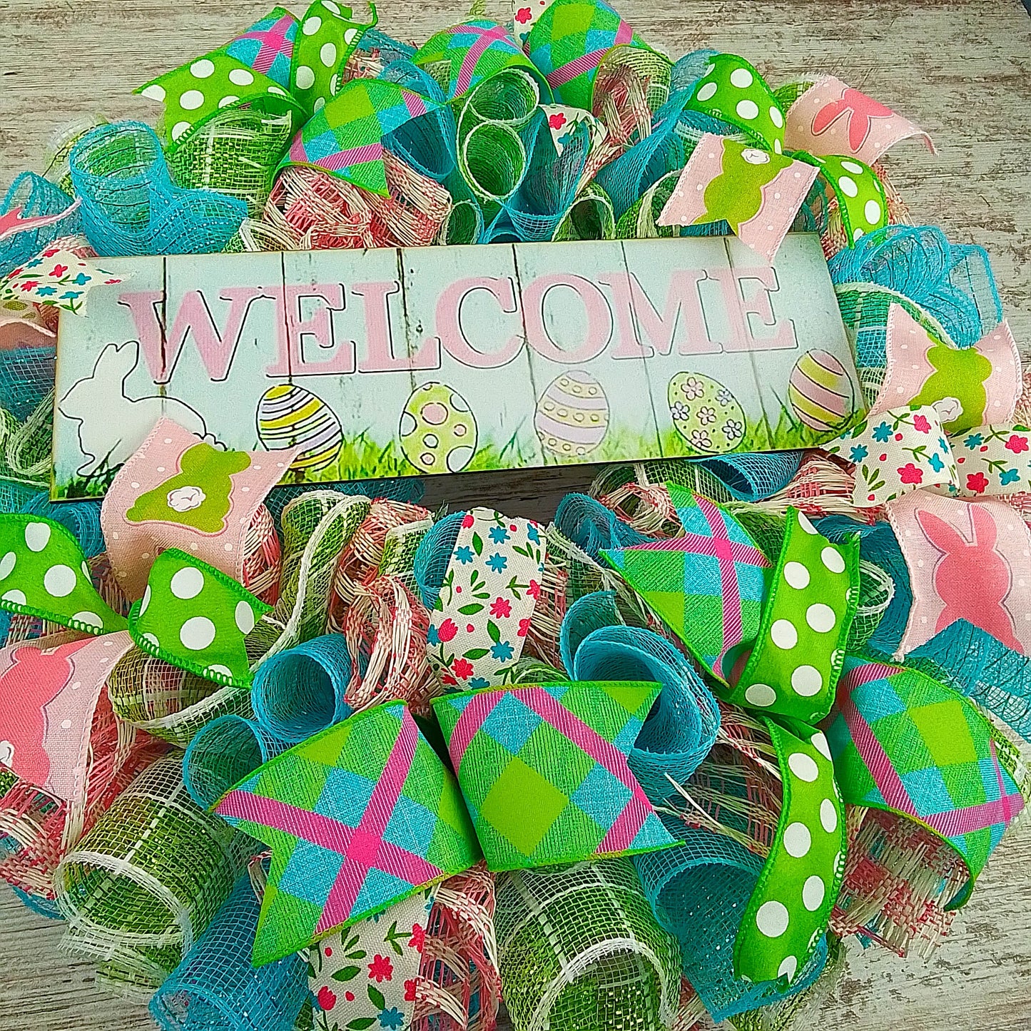Easter Door Wreath | Spring Welcome Wreath | Pink Turquoise White