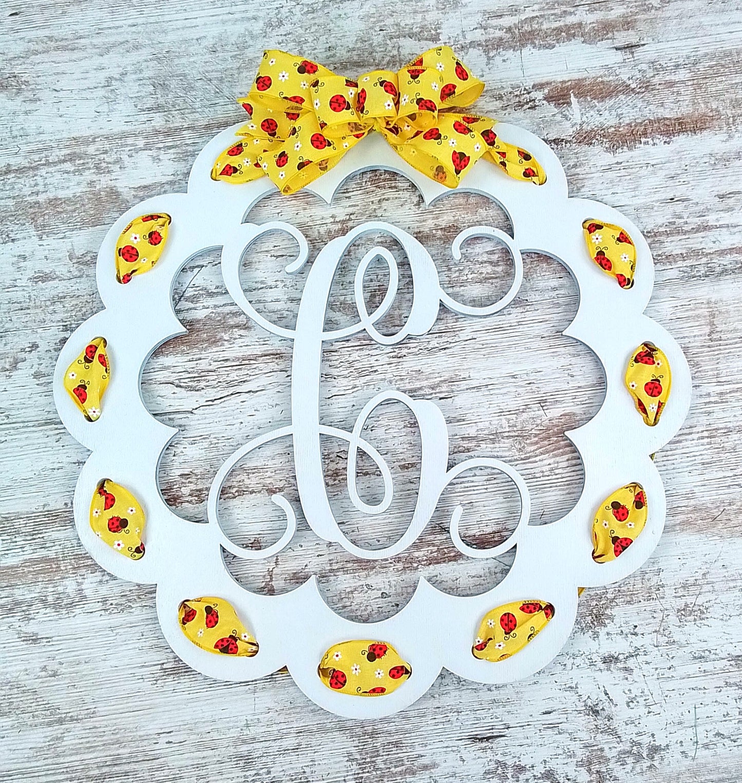 Decorative Ladybug Wreath, Personalized Letter Home Decor, Spring and Summer Seasonal Decoration